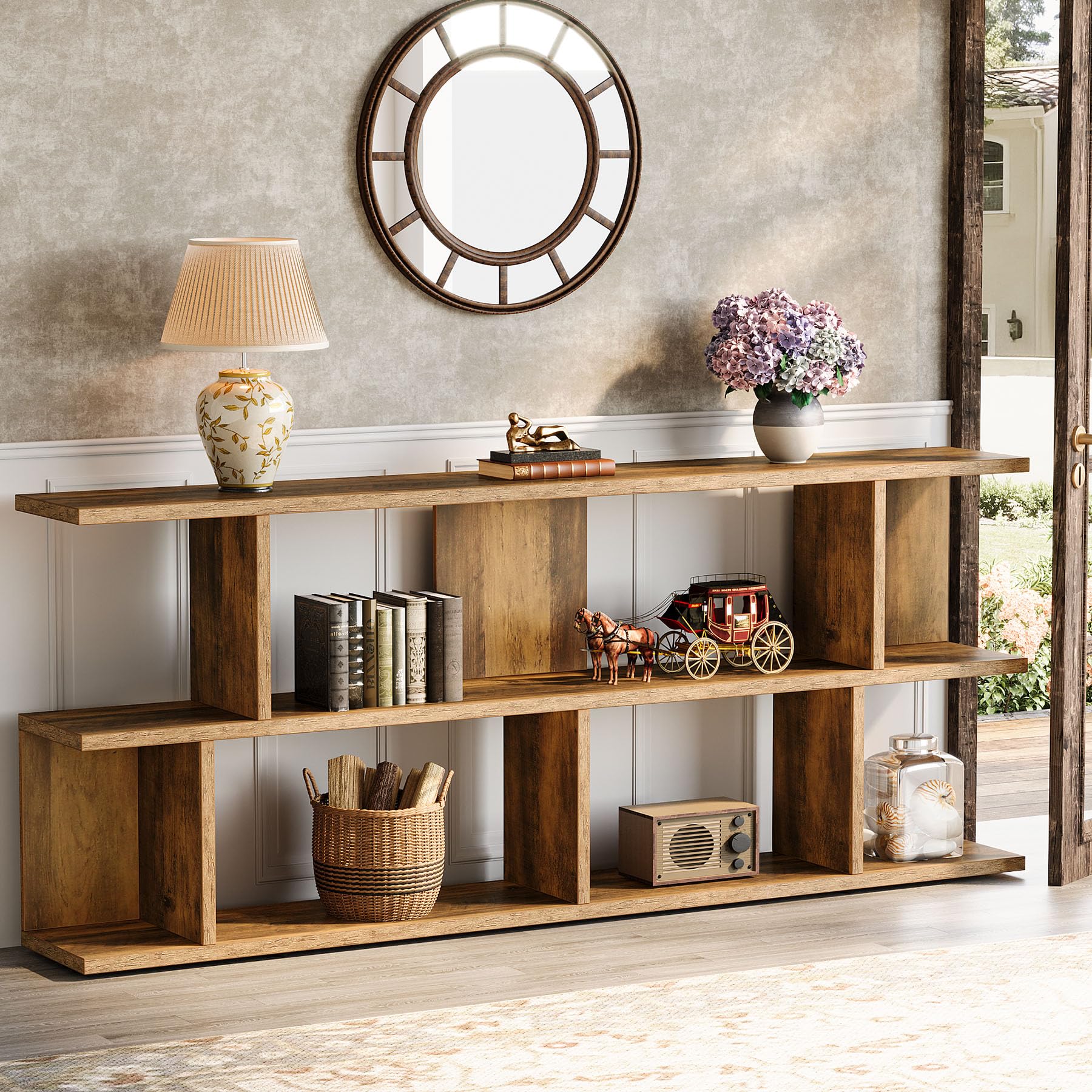 71" Farmhouse Sofa Table, 3-Tier Extra Long Entryway Console with Open Storage for Hallway, Entry, or Living Room