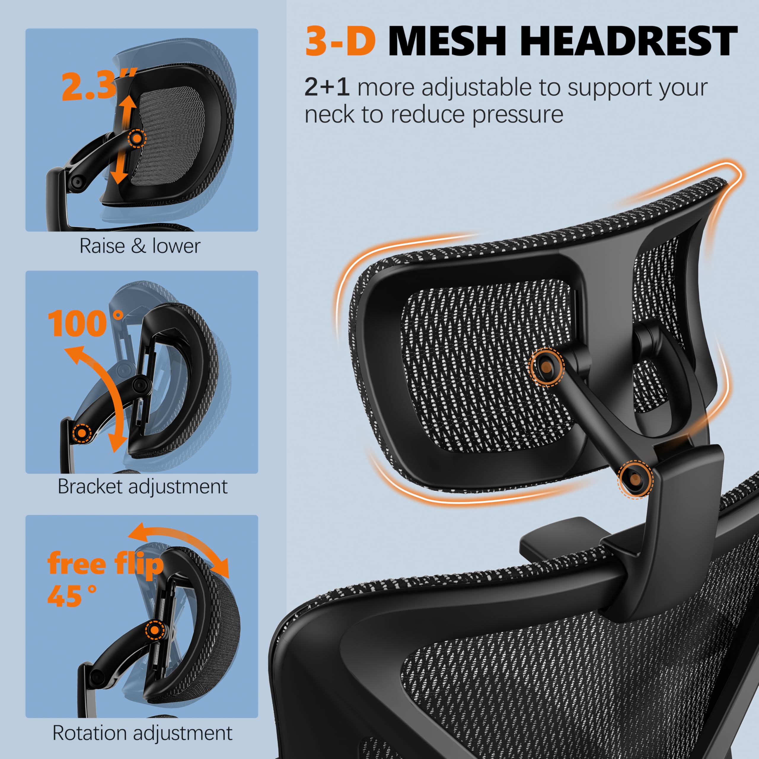 Reclining Ergonomic Office Chair with Footrest, Adjustable Lumbar, 3D Arms & Headrest, 300LBS Swivel Chair