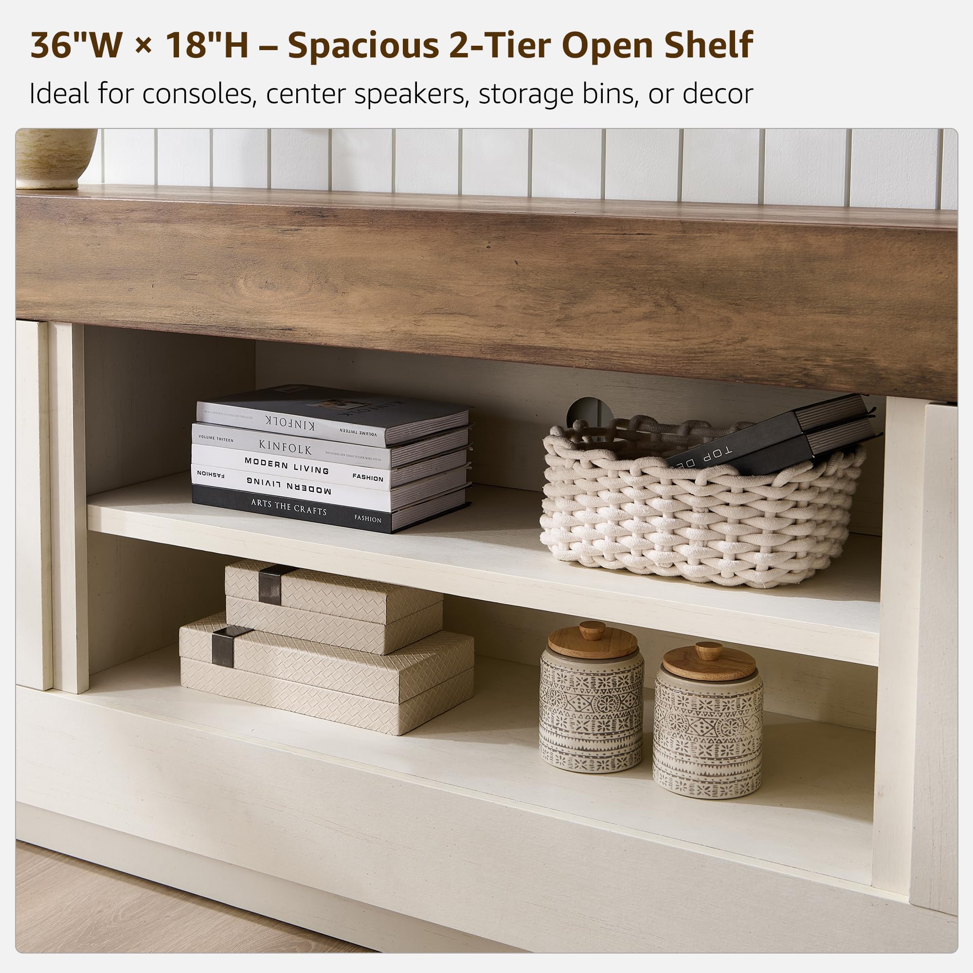 70" Modern Entertainment Console – Antique White TV Stand with Open Storage & Cabinets for Living Room or Bedroom