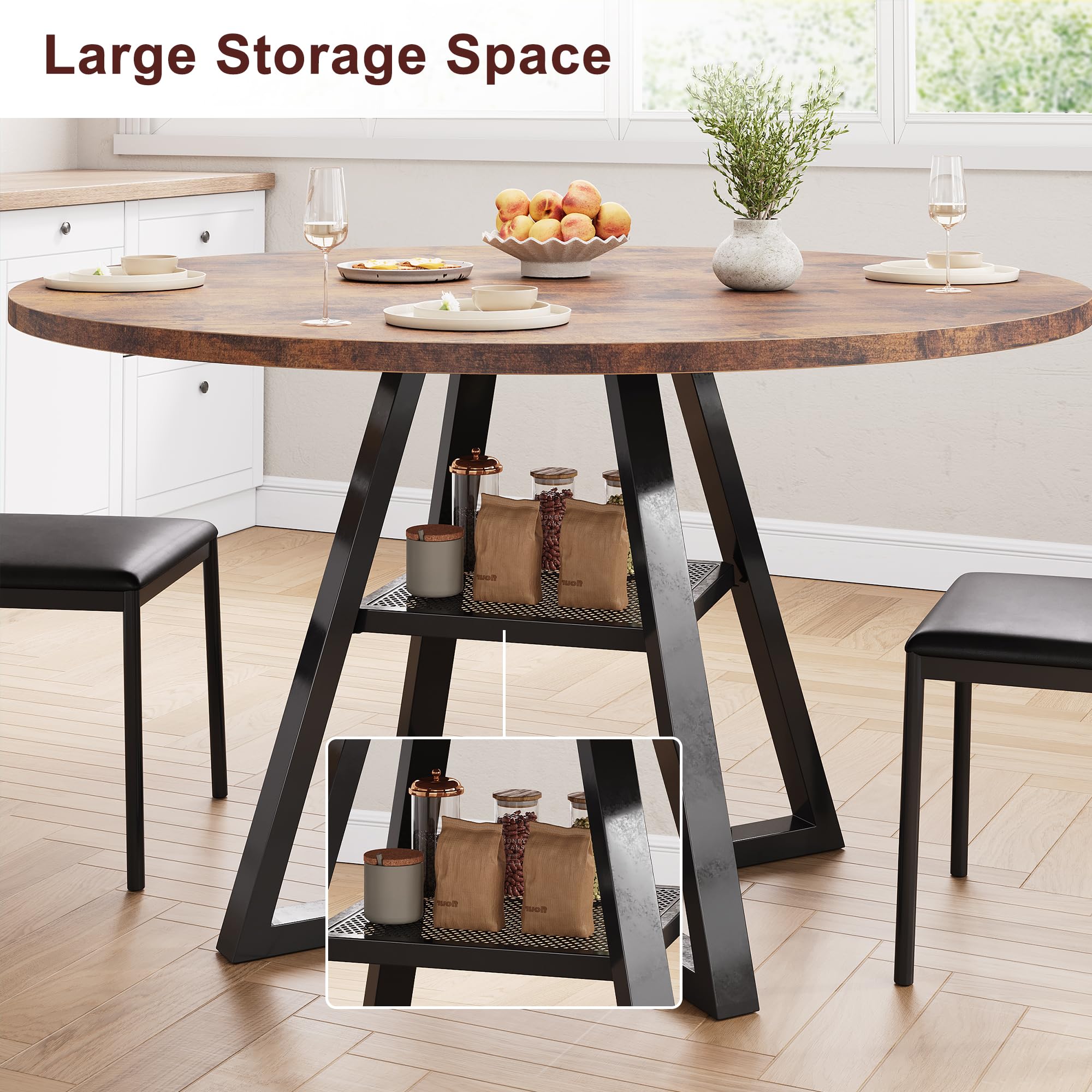 47" Round Pedestal Dining Table, Space-Saving Vintage Circle Table for Kitchen or Dining Room, Seats 4
