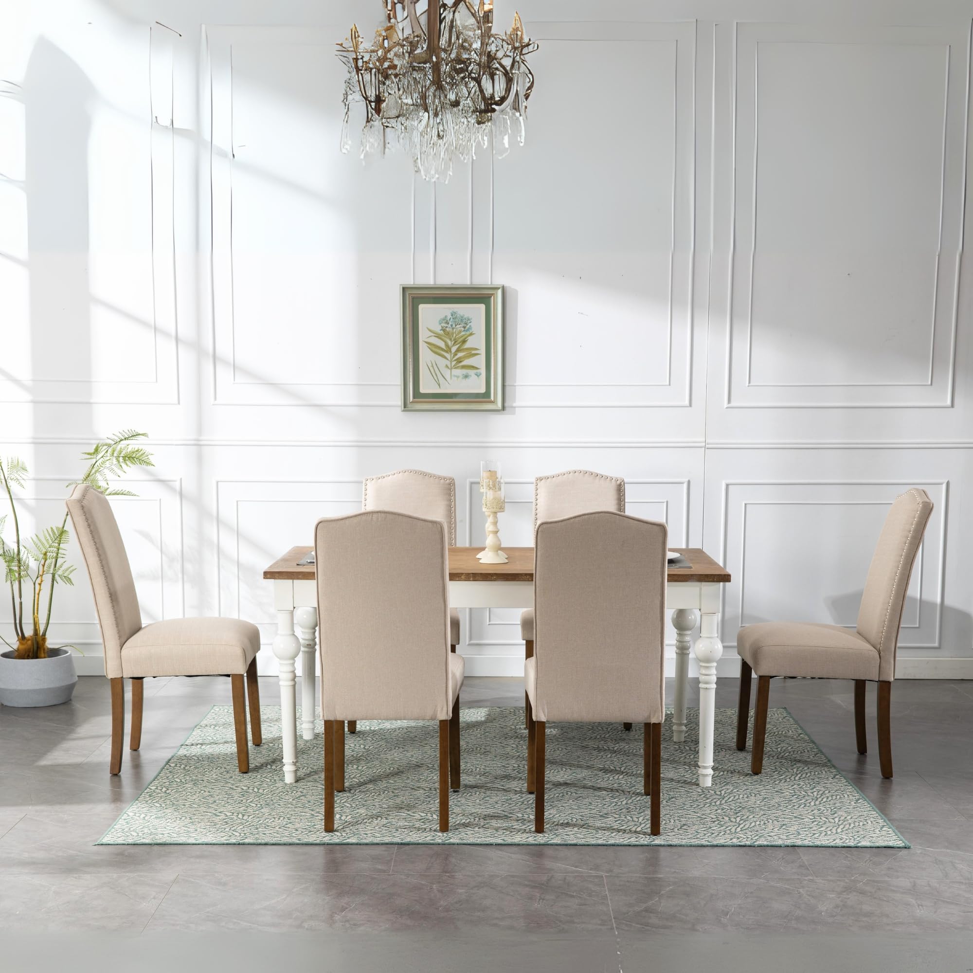 Silver Nailhead Trim Parsons Chair, Upholstered Dining Chair with Solid Wood Legs for Kitchen or Dining