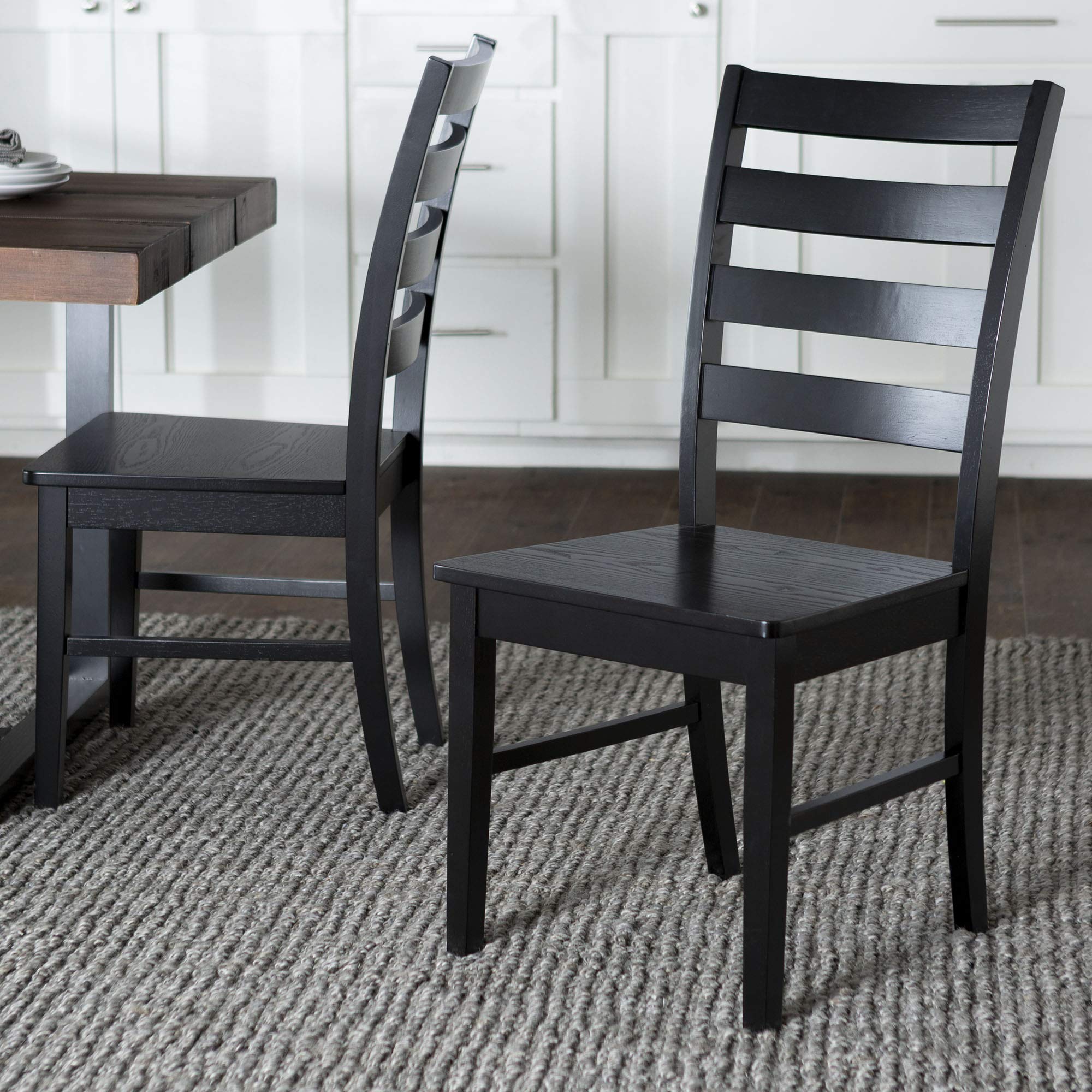 Set of 2 Farmhouse Wood Dining Chairs, Armless Design, Black Modern Kitchen Seating for Dining Room