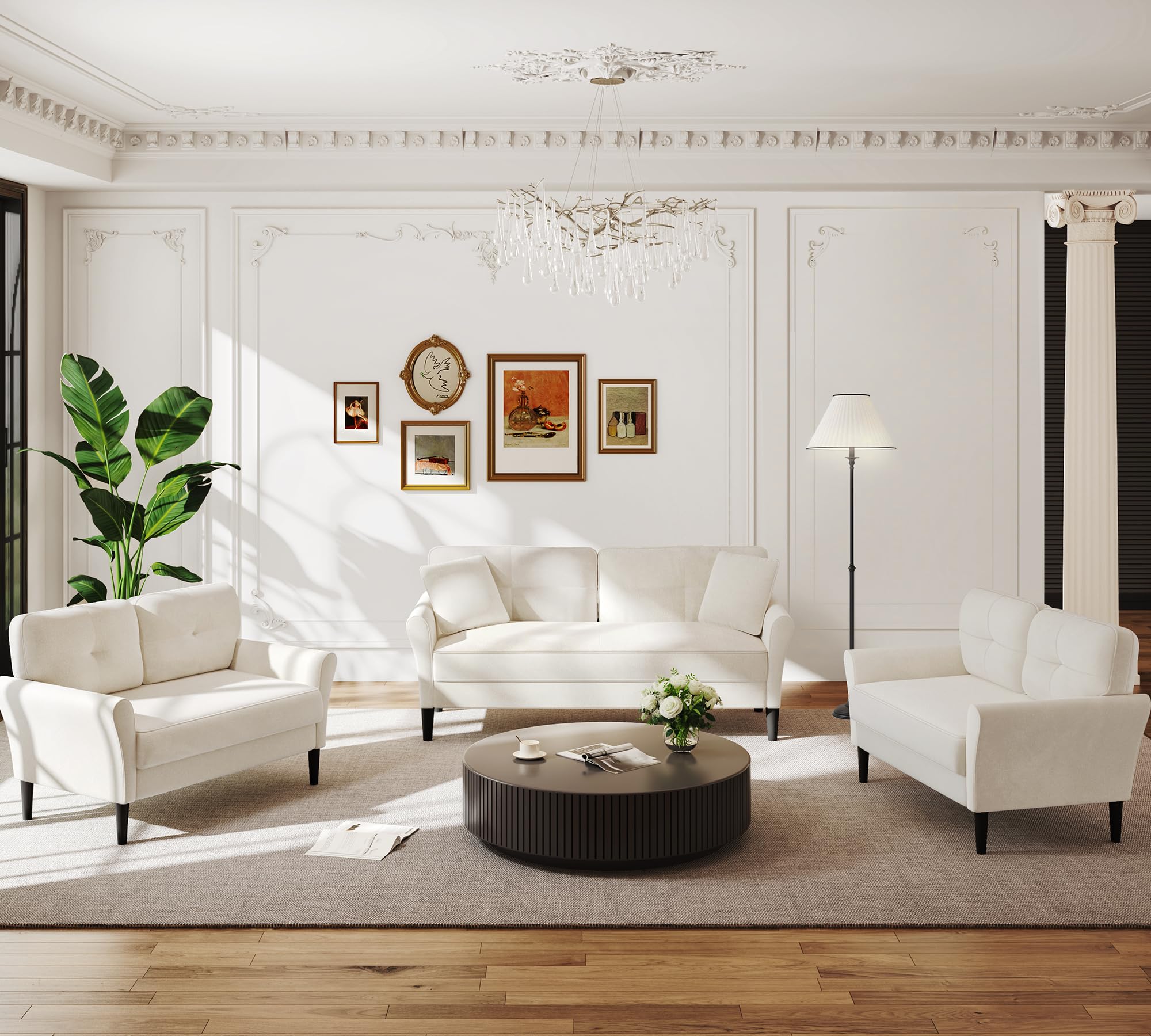 69" Small White Loveseat Sofa with 2 Pillows, Tool-Free Assembly, 700lb Load Mini Couch for Bedroom, Living Room, Cozy