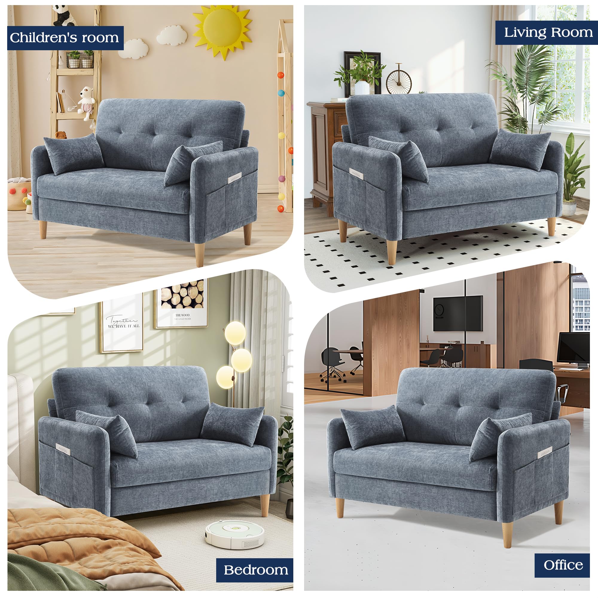 47" Loveseat Sofa – Small Chenille Couch with Removable Cushion Cover & Throw Pillow for Bedroom or Apartment