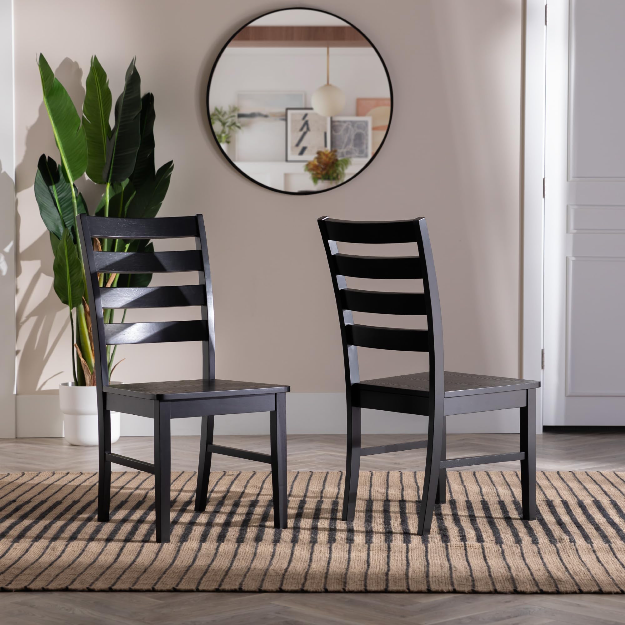 Set of 2 Farmhouse Wood Dining Chairs, Armless Design, Black Modern Kitchen Seating for Dining Room