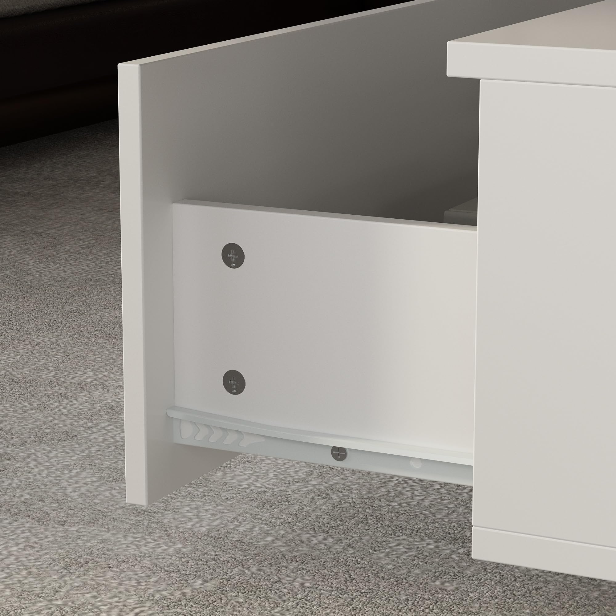 Modern LED Coffee Table with 2 Drawers, Tempered Glass Top & Remote Control, White Rectangle Center Table, 55.1”