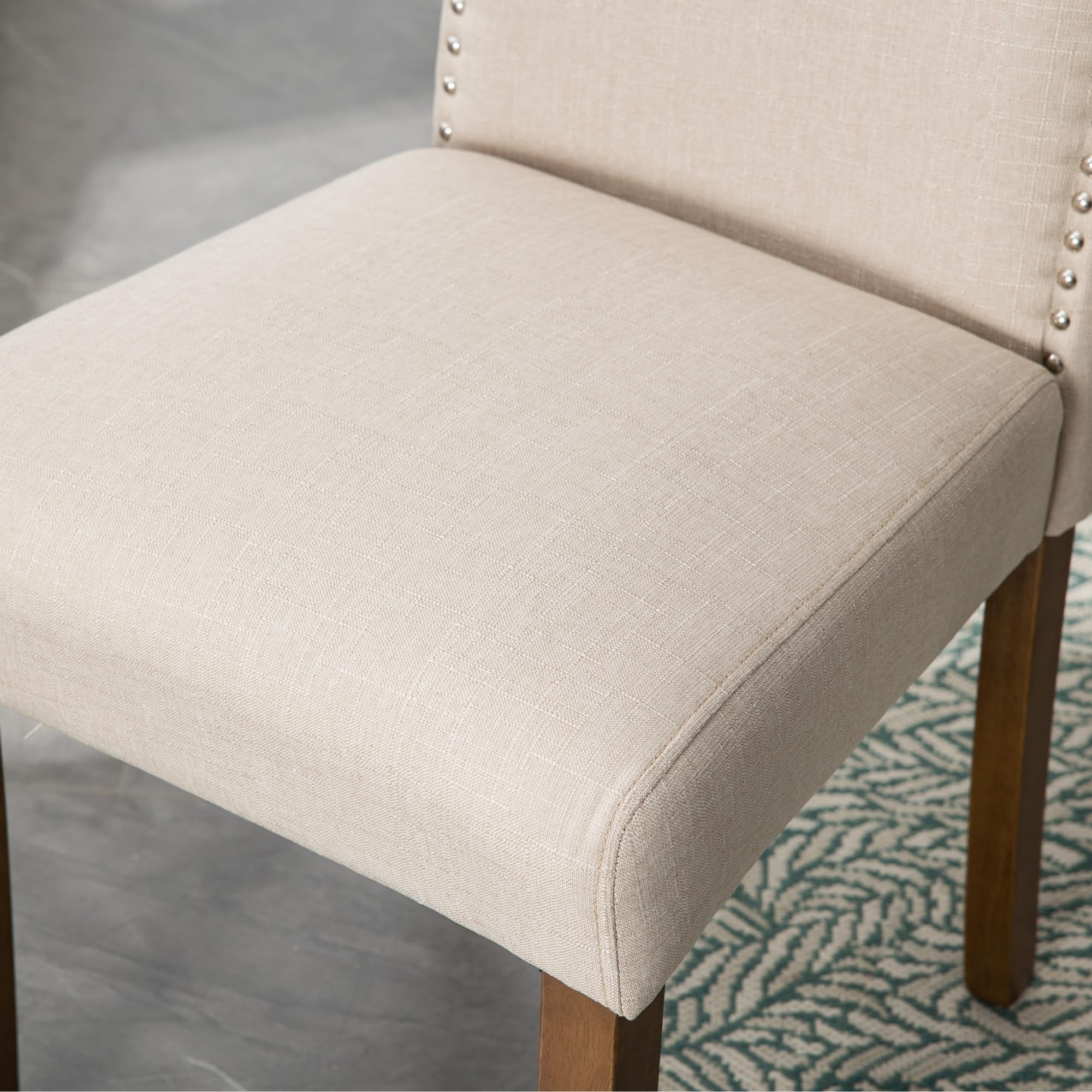 Silver Nailhead Trim Parsons Chair, Upholstered Dining Chair with Solid Wood Legs for Kitchen or Dining