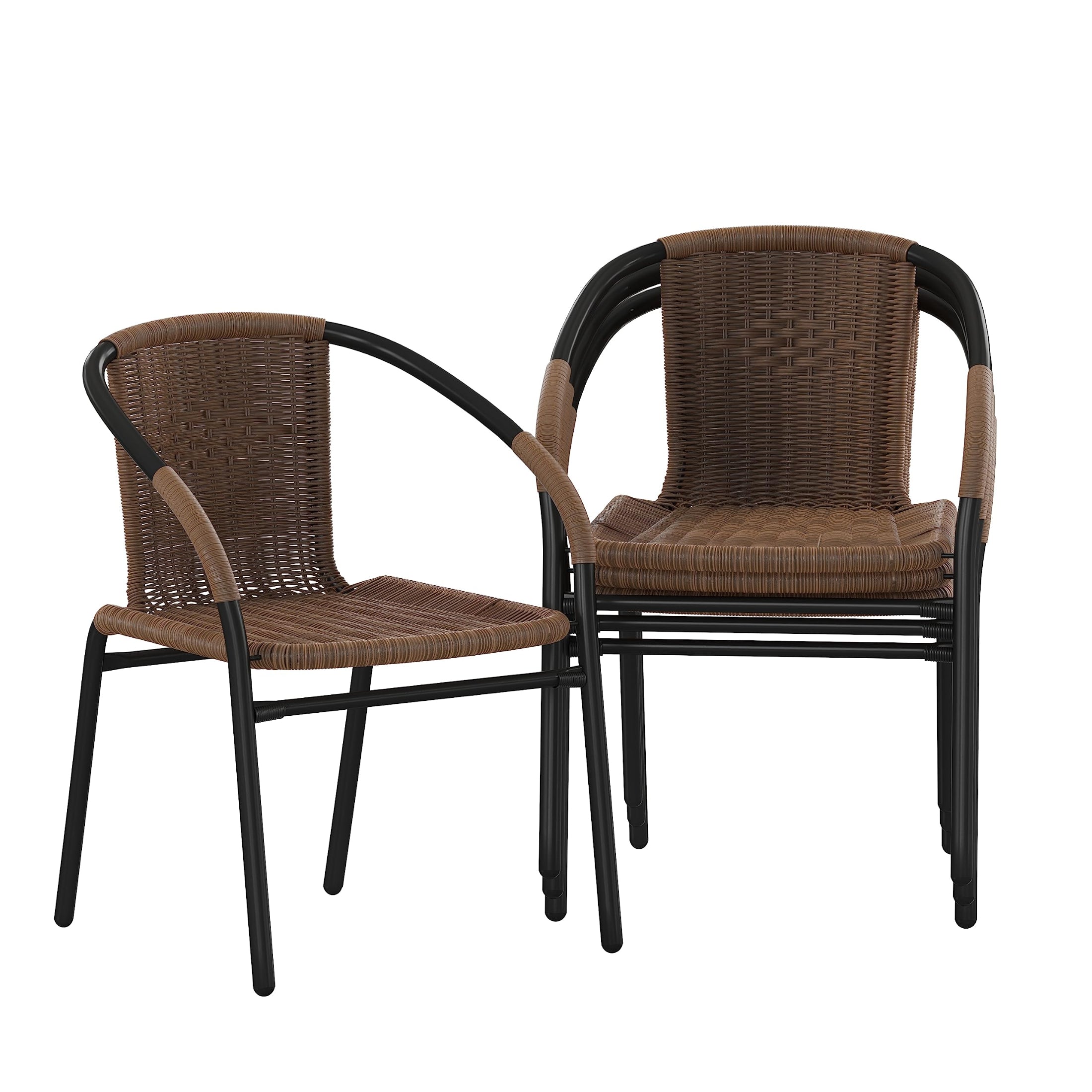 FURNIXI Set of 4 Stackable Rattan Bistro Chairs, Modern Brown Indoor/Outdoor Patio Dining Chairs for Restaurant