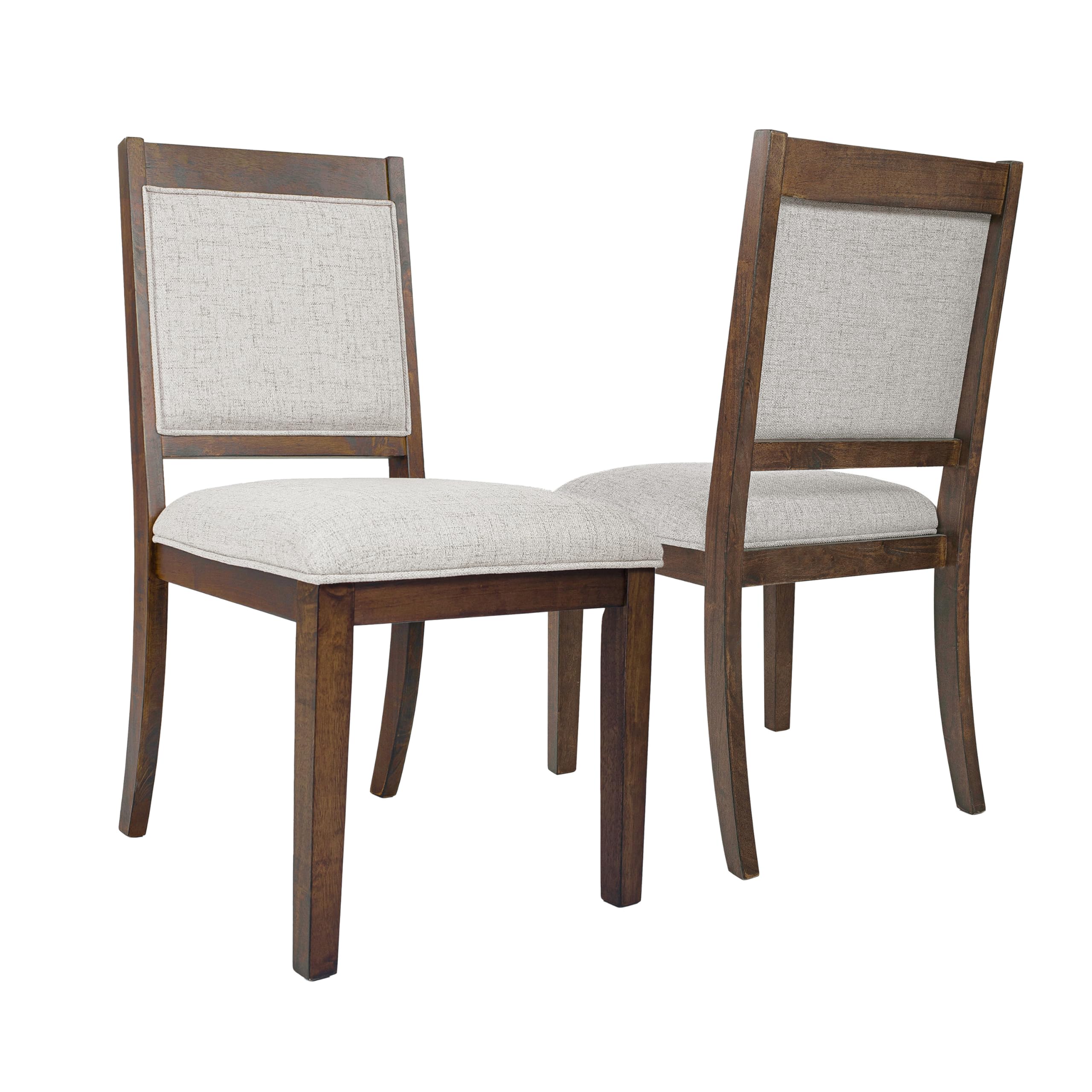 Set of 2 Open Back Dining Chairs, Solid Wood Frame Upholstered in Neutral Fabric for Kitchen or Dining
