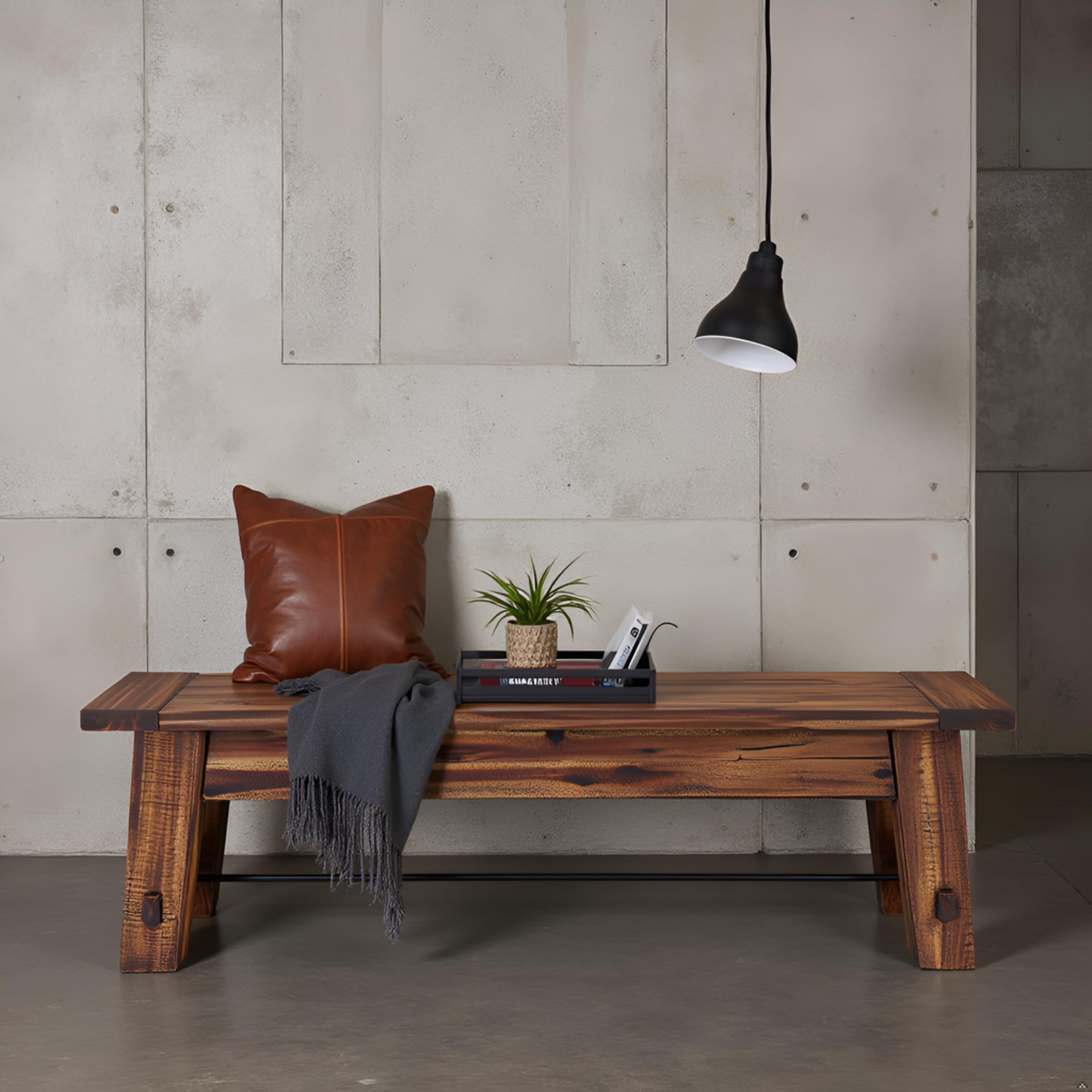 Durango 60" Rustic Farmhouse Wood Bench, Solid Wood Entryway Seating for Dining, Kitchen, Hallway