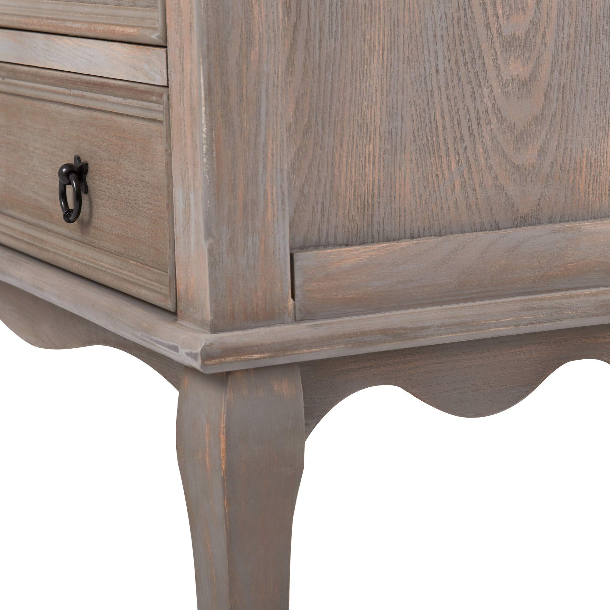 Thomas Antique 3-Drawer Country Dresser Chest, Grey Nightstand with Black Ring Handles for Living Room