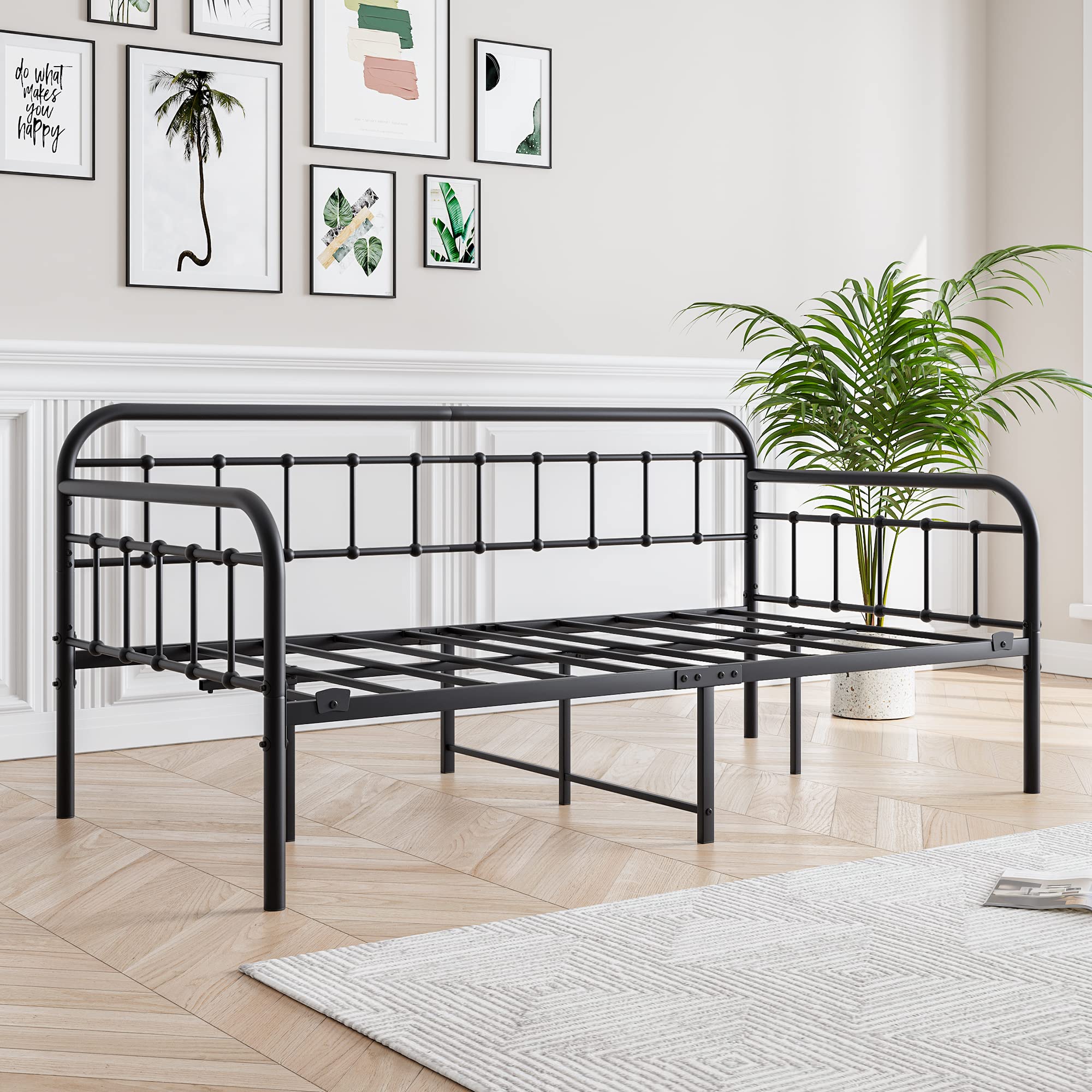 Twin Metal Daybed Frame – Heavy Duty Platform Sofa Bed Foundation with Steel Slats, Black