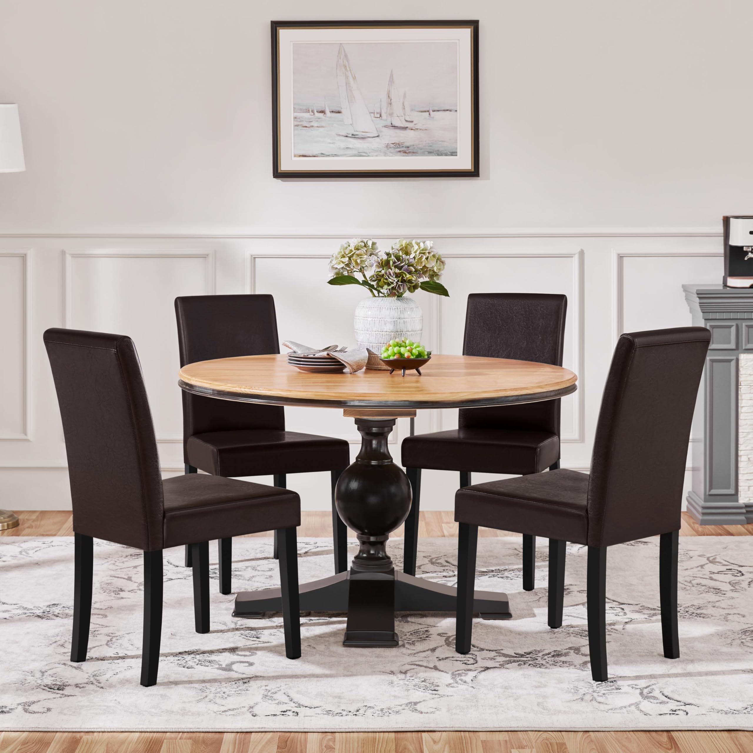 Set of 4 PU Leather Dining Chairs with Waterproof Surface & Wood Legs for Kitchen, Restaurant, Living Room