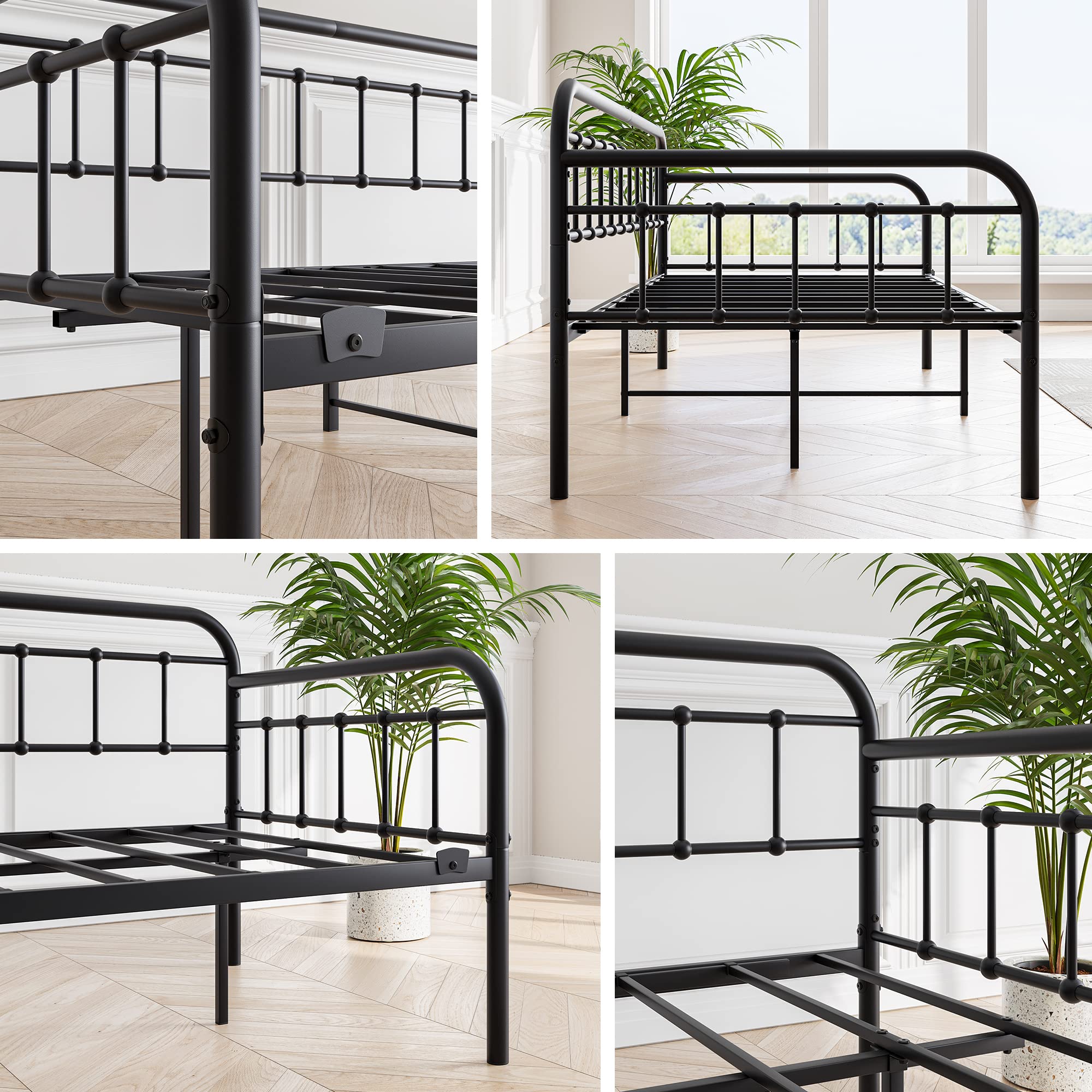 Twin Metal Daybed Frame – Heavy Duty Platform Sofa Bed Foundation with Steel Slats, Black