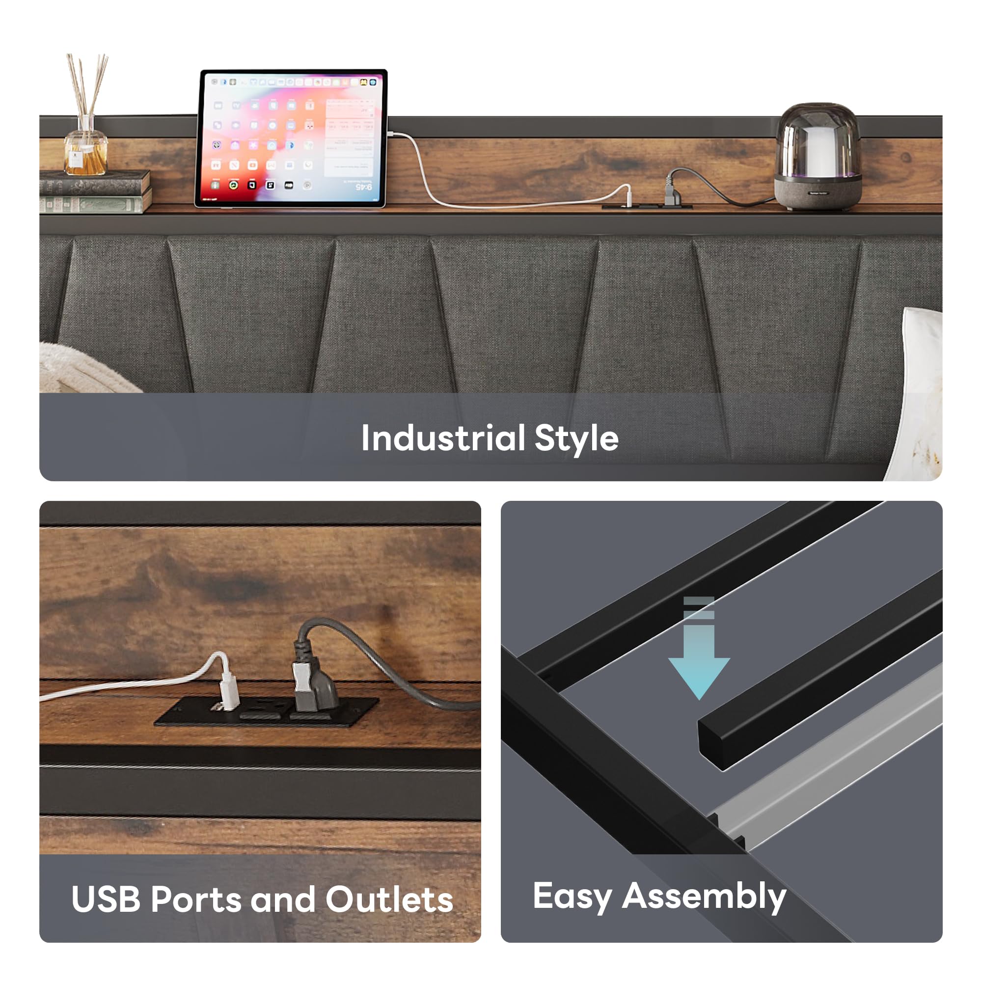 Grey Daybed with Trundle – Twin Sofa Bed with Storage Headboard & Charging Station for Bedroom or Guest Room
