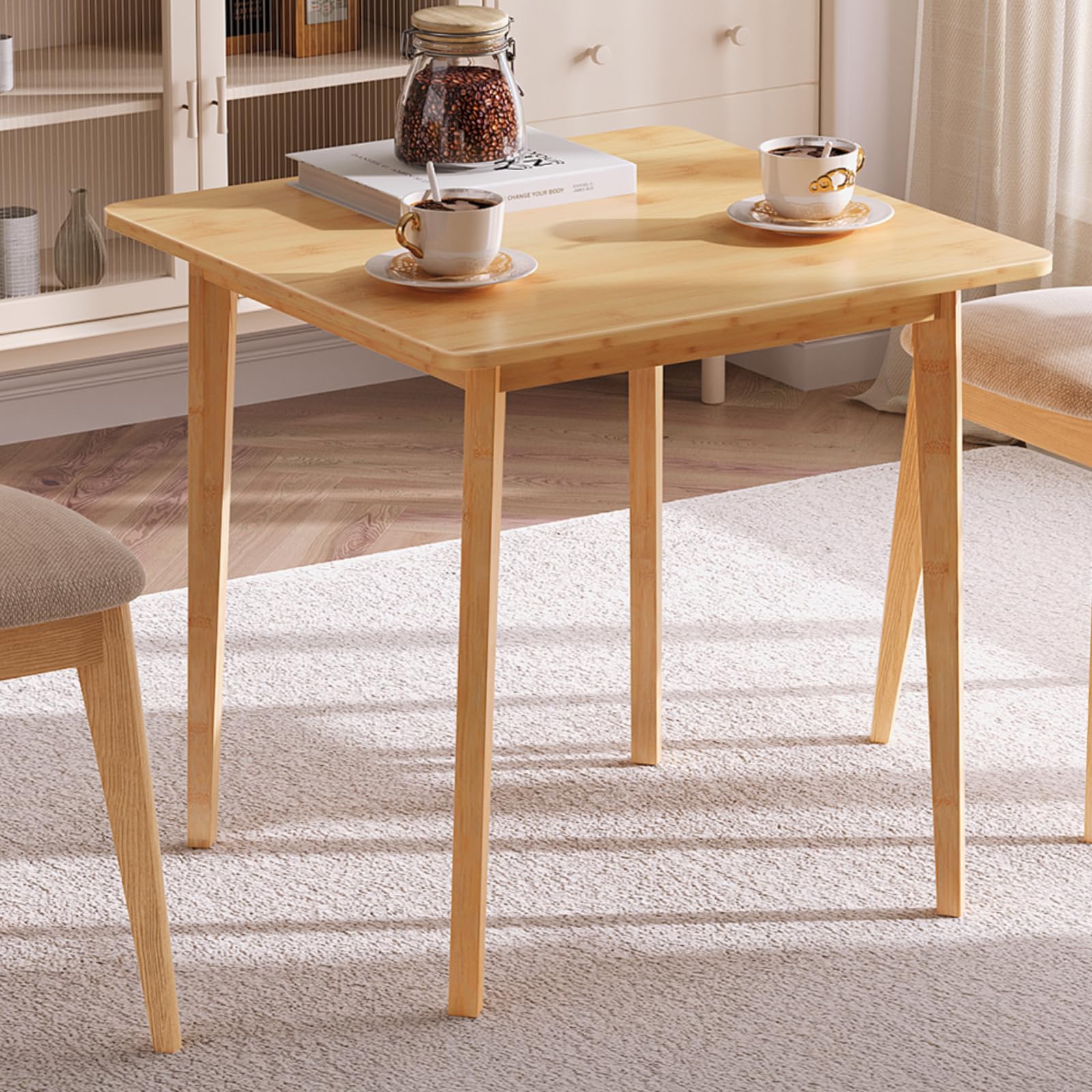 27.6" Bamboo Dining Table, Small Square Kitchen Table for 2, Writing Desk for Apartment, Natural YL70CZ01