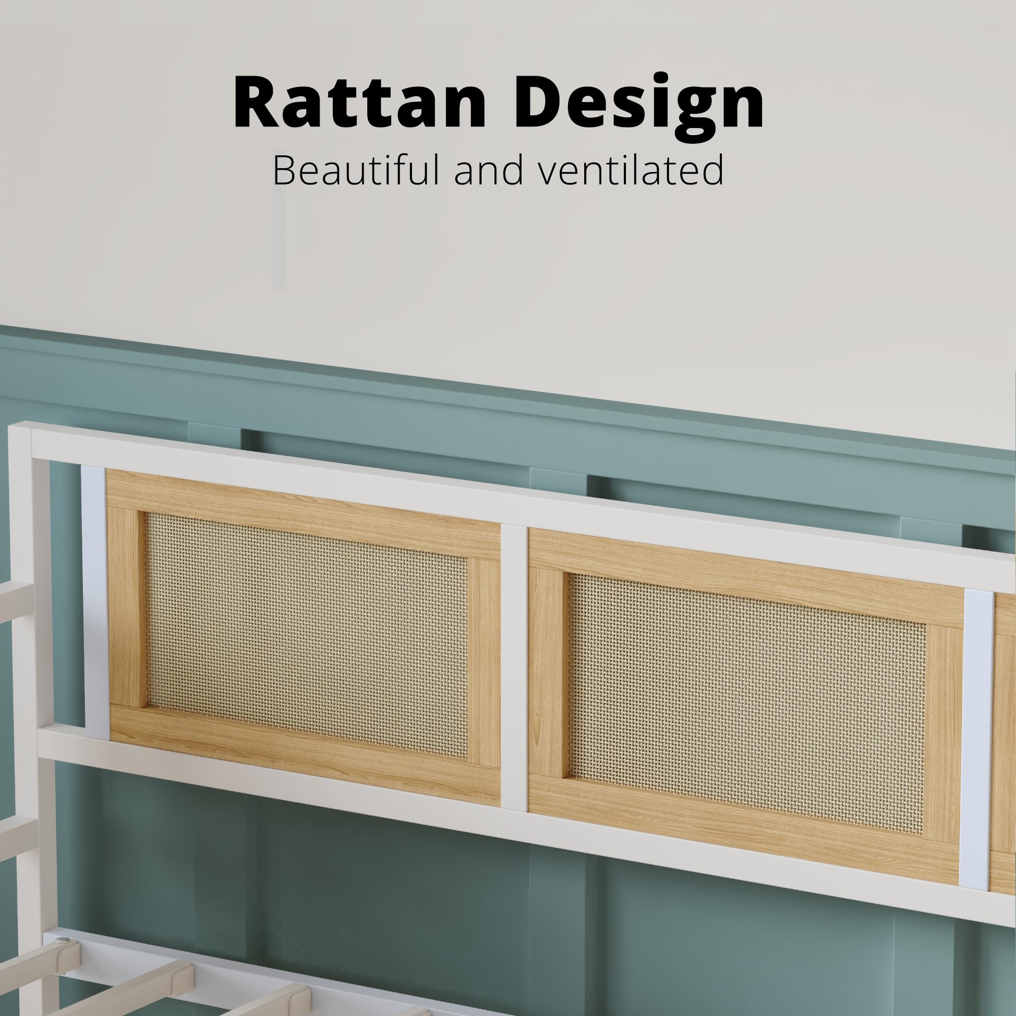 Twin Rattan Daybed – Stylish Corner Day Bed Frame with Storage Drawers for Living Room, Bedroom or Guest Room