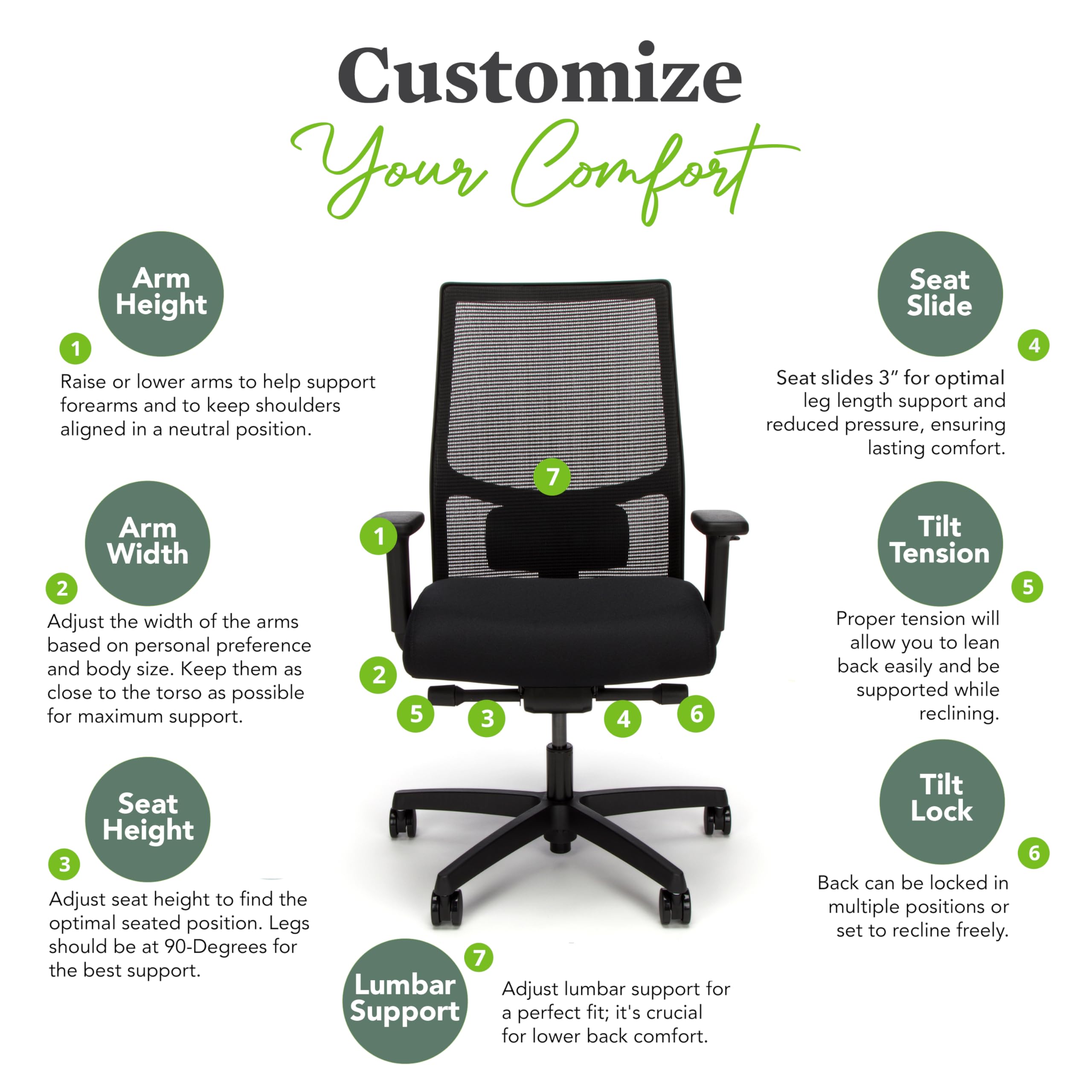 Ignition 2.0 Ergonomic Office Chair, Adjustable Tilt, Swivel Wheels, Comfortable Desk Chair for Long Hours