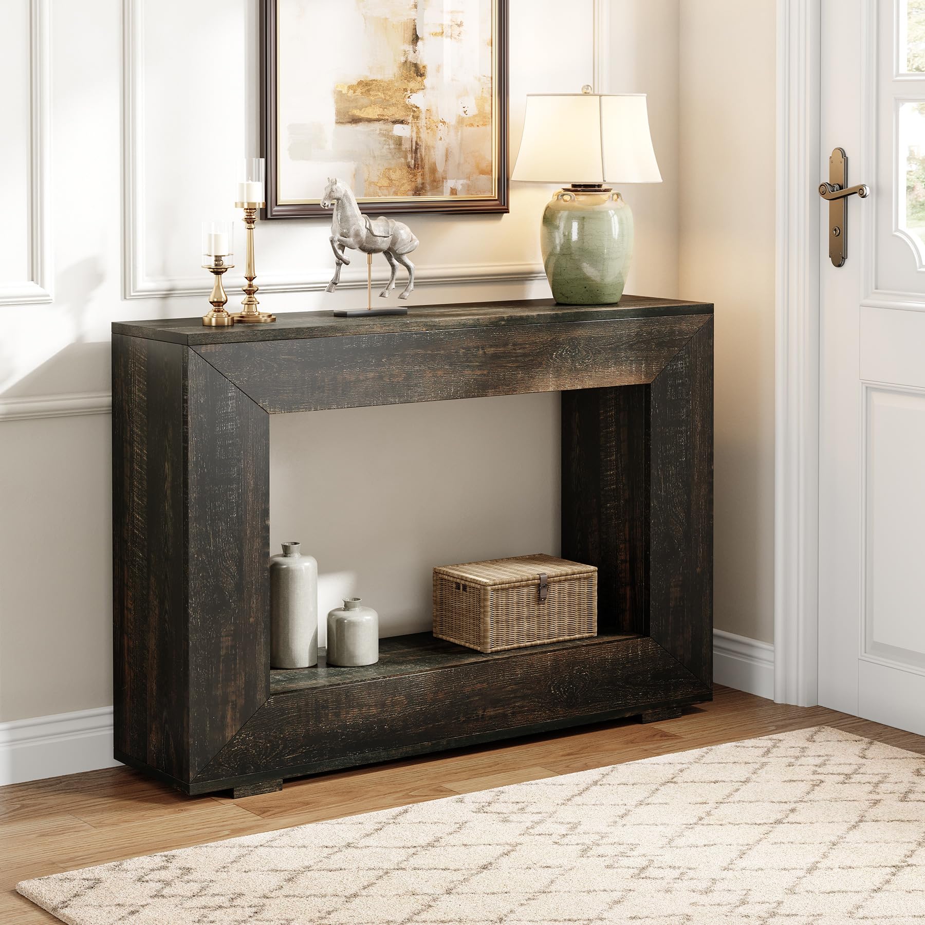 47" Console Table – Modern Black Entryway Table with Storage for Hallway, Behind Sofa or Living Room Décor