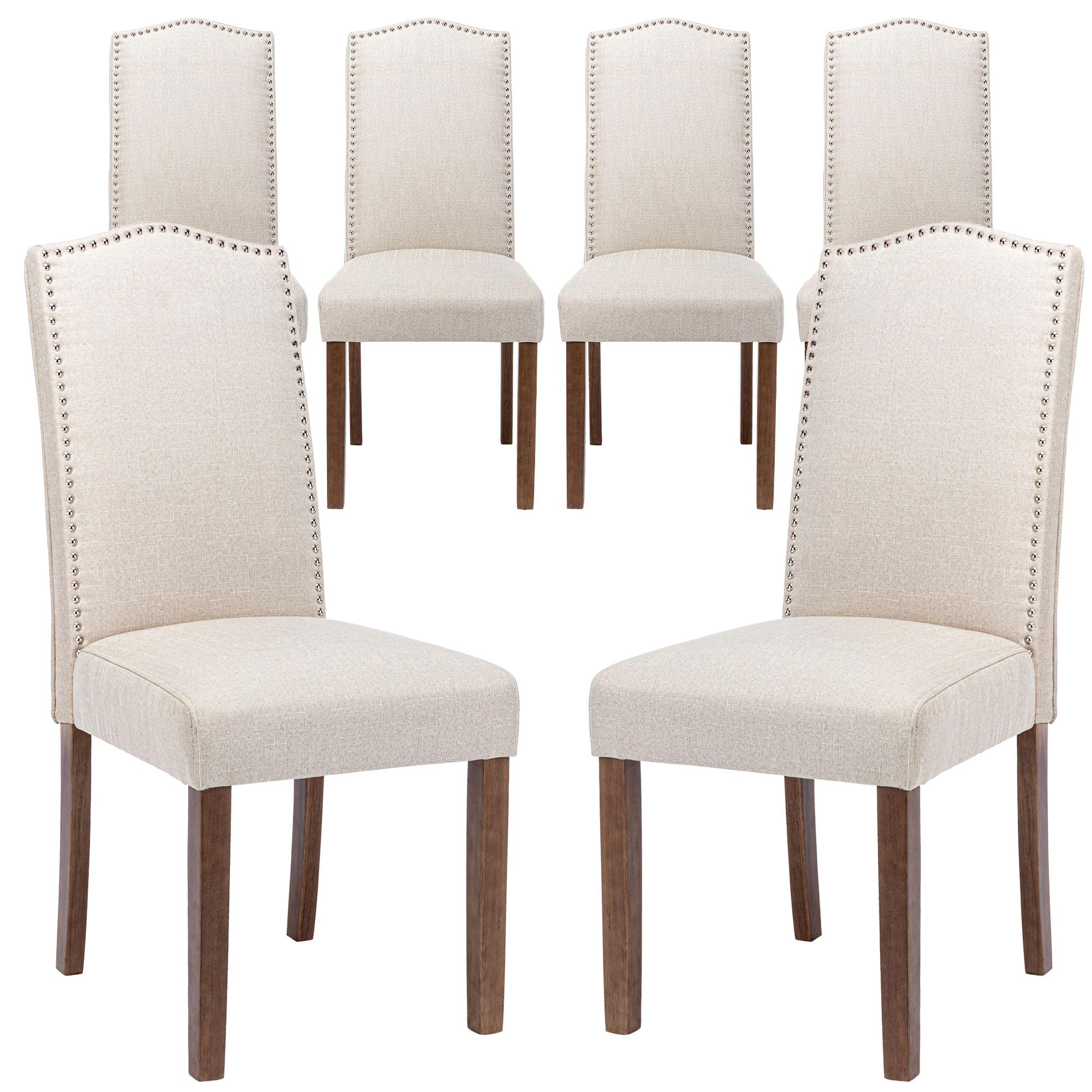 Silver Nailhead Trim Parsons Chair, Upholstered Dining Chair with Solid Wood Legs for Kitchen or Dining