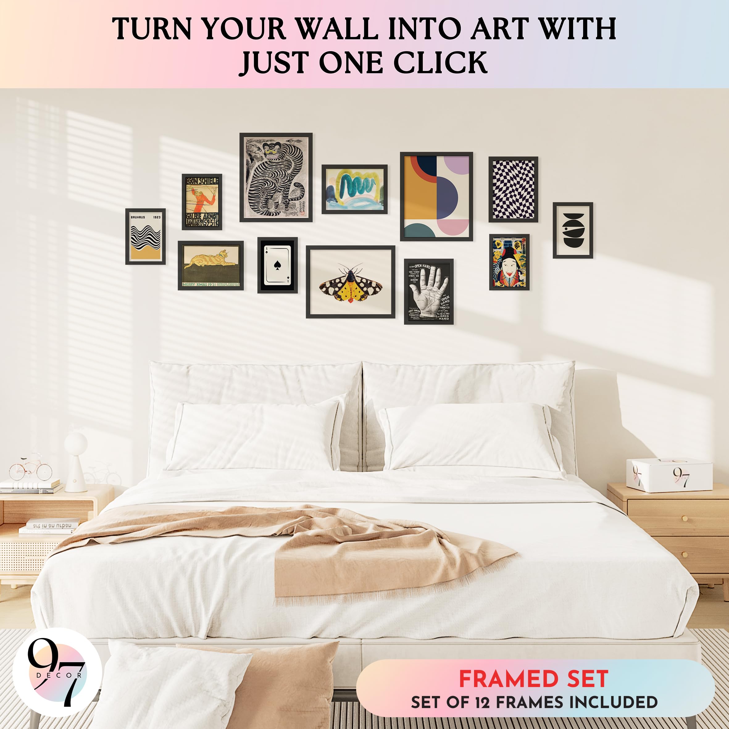 Framed Eclectic Wall Art – Maximalist Colorful Prints for Aesthetic Wall Décor, Gallery Room or Bedroom (Black Frame)