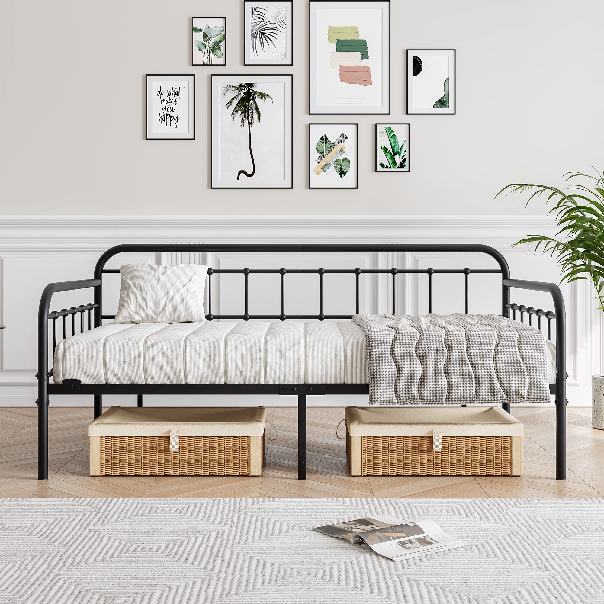 Twin Metal Daybed Frame – Heavy Duty Platform Sofa Bed Foundation with Steel Slats, Black