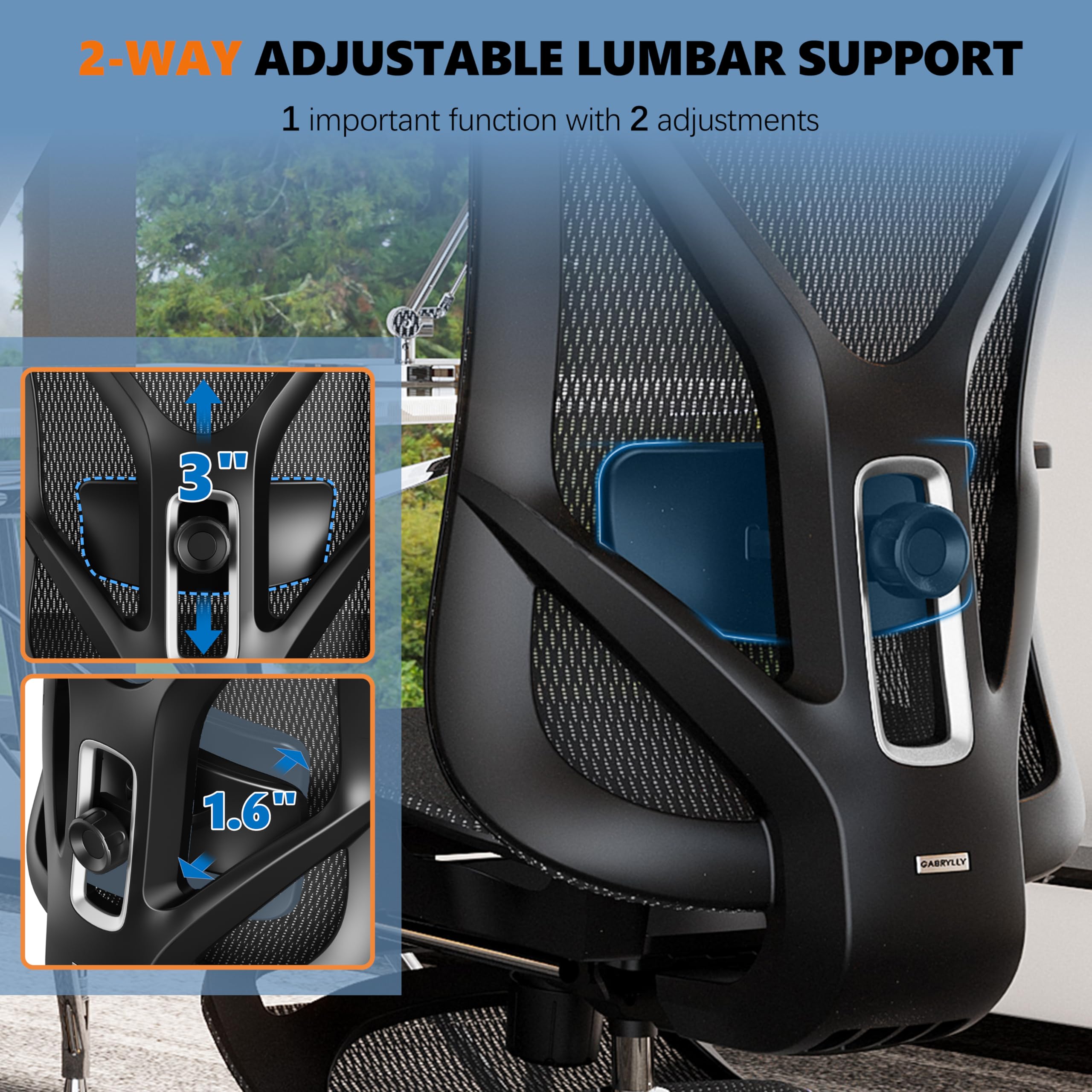Reclining Ergonomic Office Chair with Footrest, Adjustable Lumbar, 3D Arms & Headrest, 300LBS Swivel Chair