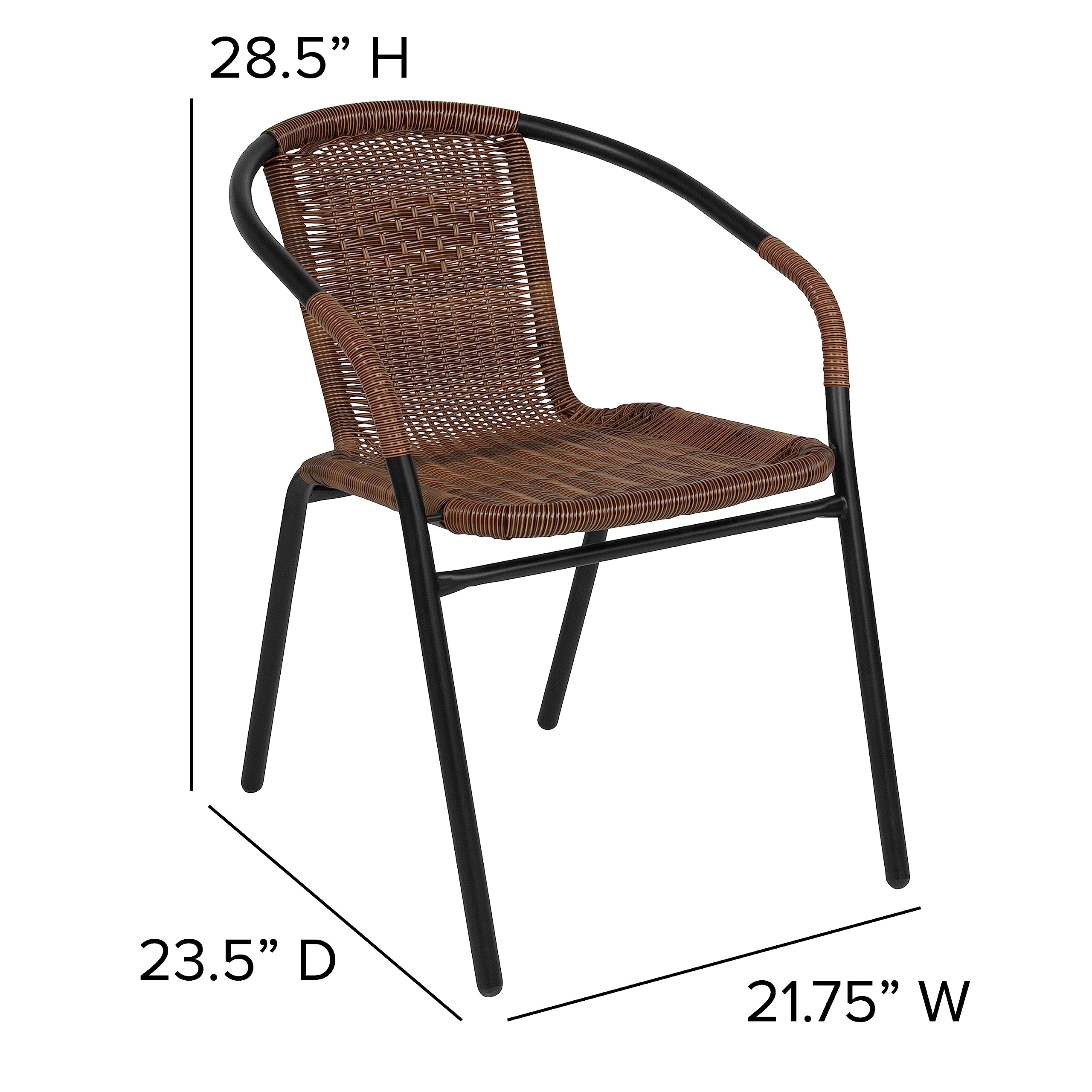 FURNIXI Set of 4 Stackable Rattan Bistro Chairs, Modern Brown Indoor/Outdoor Patio Dining Chairs for Restaurant
