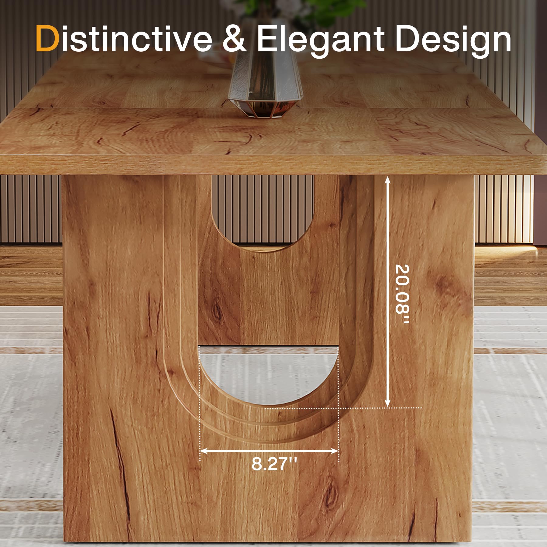 71" Large Dining Table for 6-8, Rustic Brown Rectangular Table with Wood Pedestal for Kitchen or Living Room