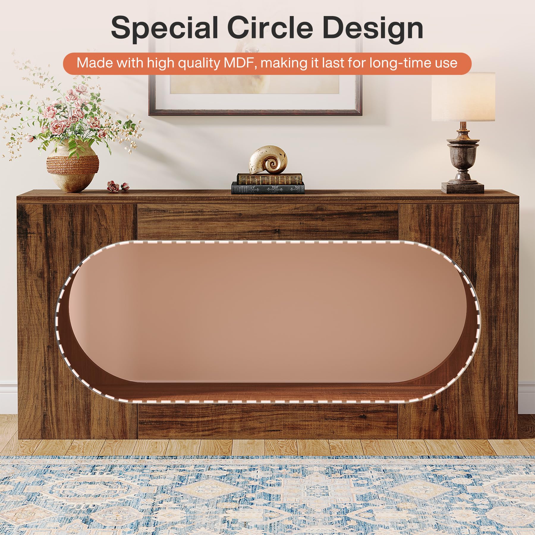 63" Narrow Sofa Table, 2-Tier Farmhouse Entryway Console Table for Hallway, Living Room, Behind Couch, Rustic Brown