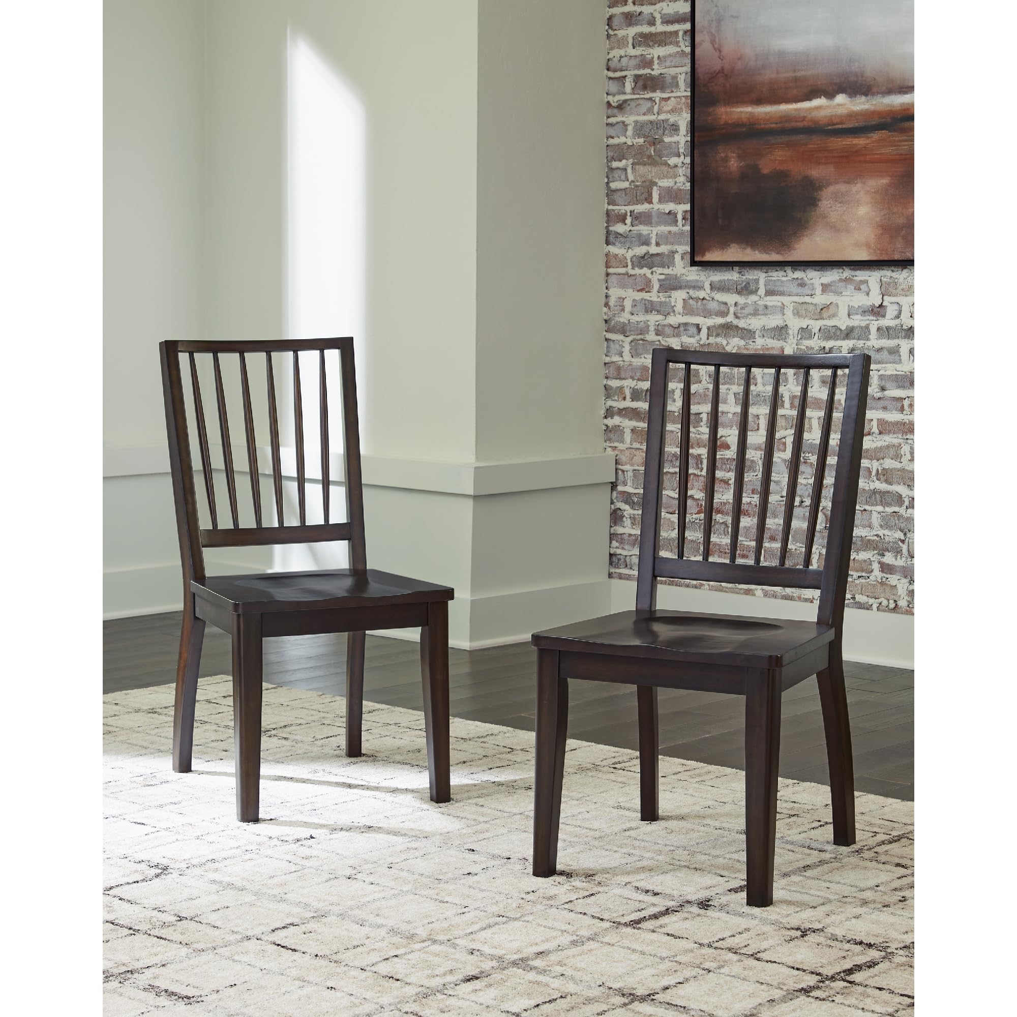 Set of 2 Casual Solid Wood Armless Dining Chairs, Contoured Seats, Modern Dark Brown Dining Room