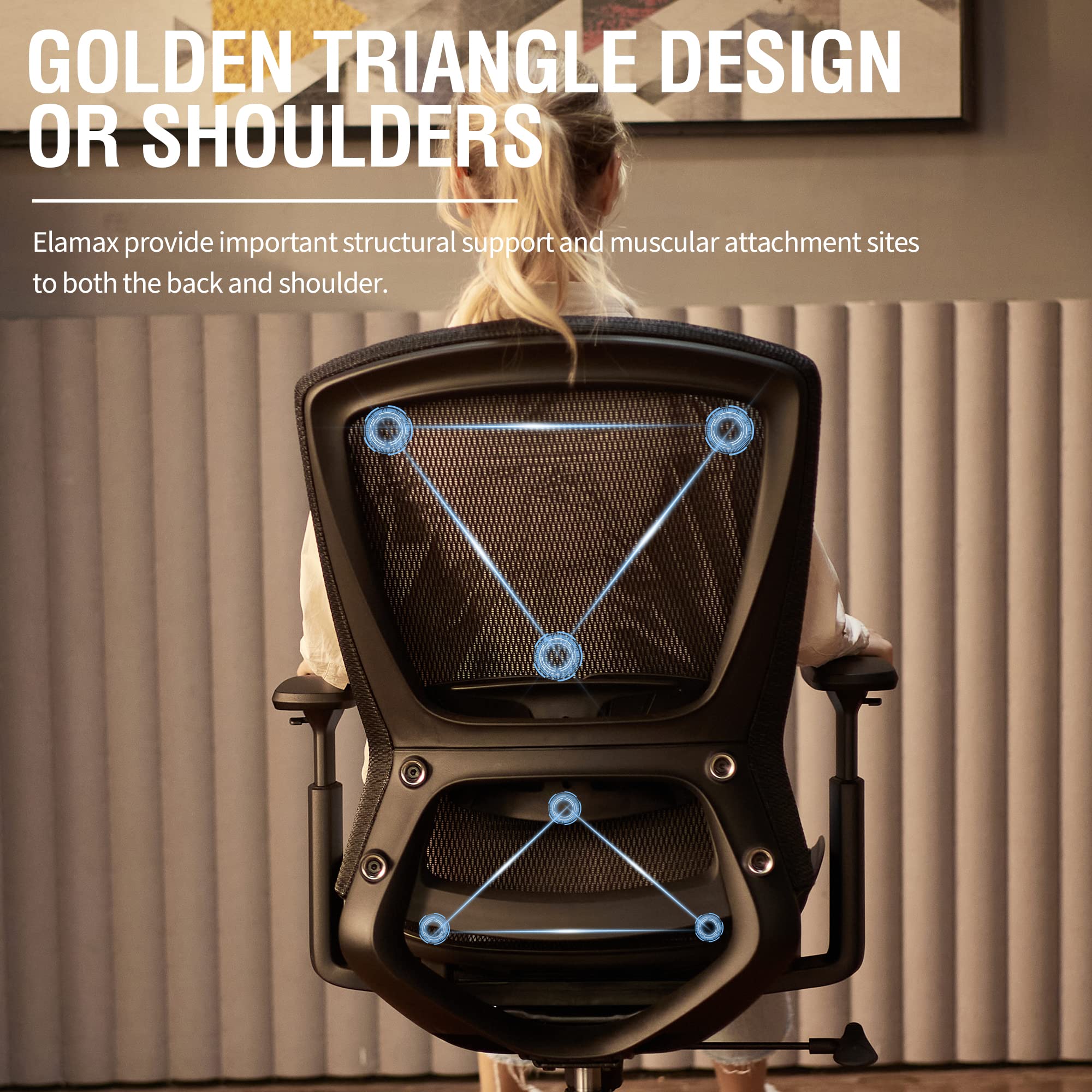 Ergonomic Mesh Office Chair with Lumbar & Armrests, Tilt Function, Wide Seat Swivel Task Chair, Black
