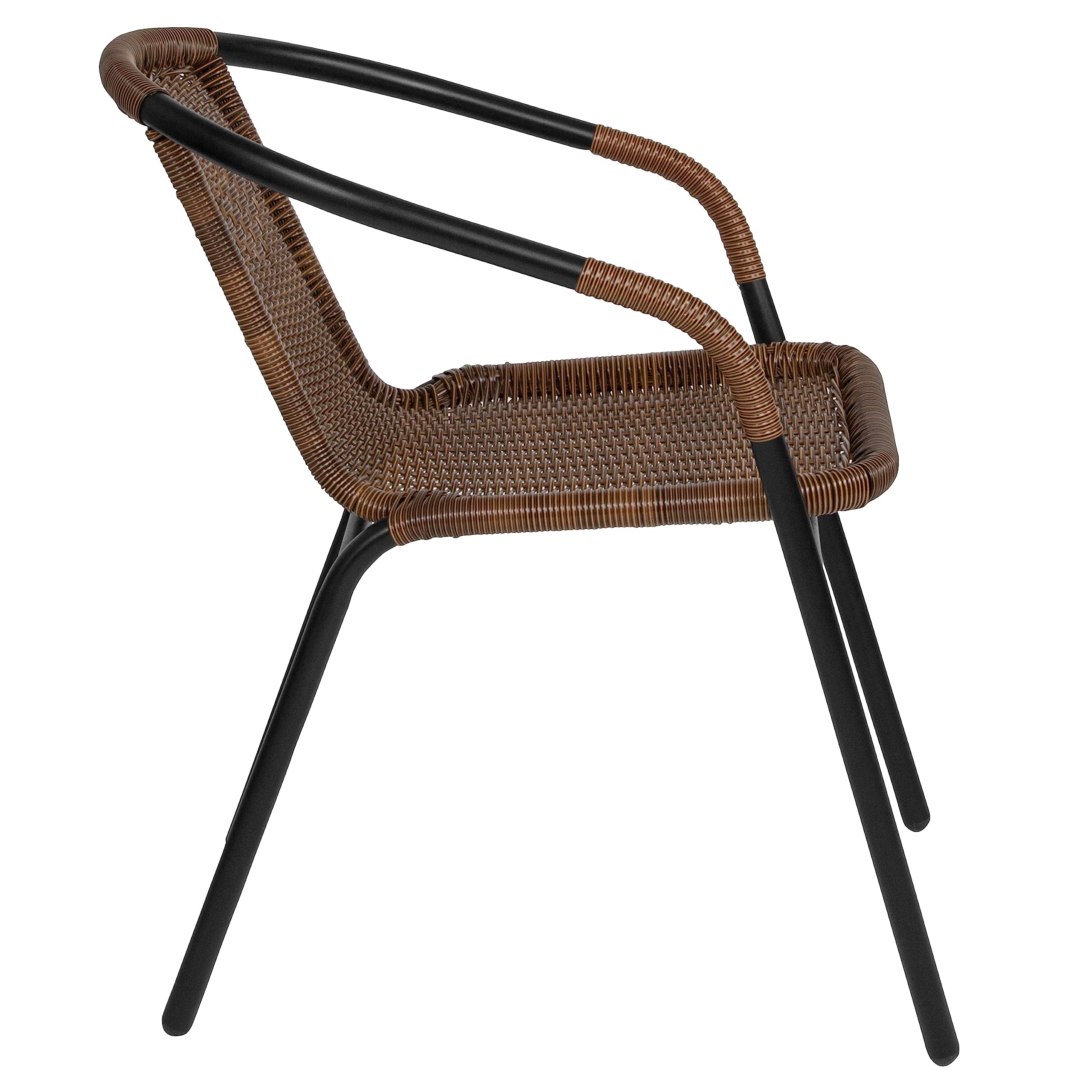 FURNIXI Set of 4 Stackable Rattan Bistro Chairs, Modern Brown Indoor/Outdoor Patio Dining Chairs for Restaurant