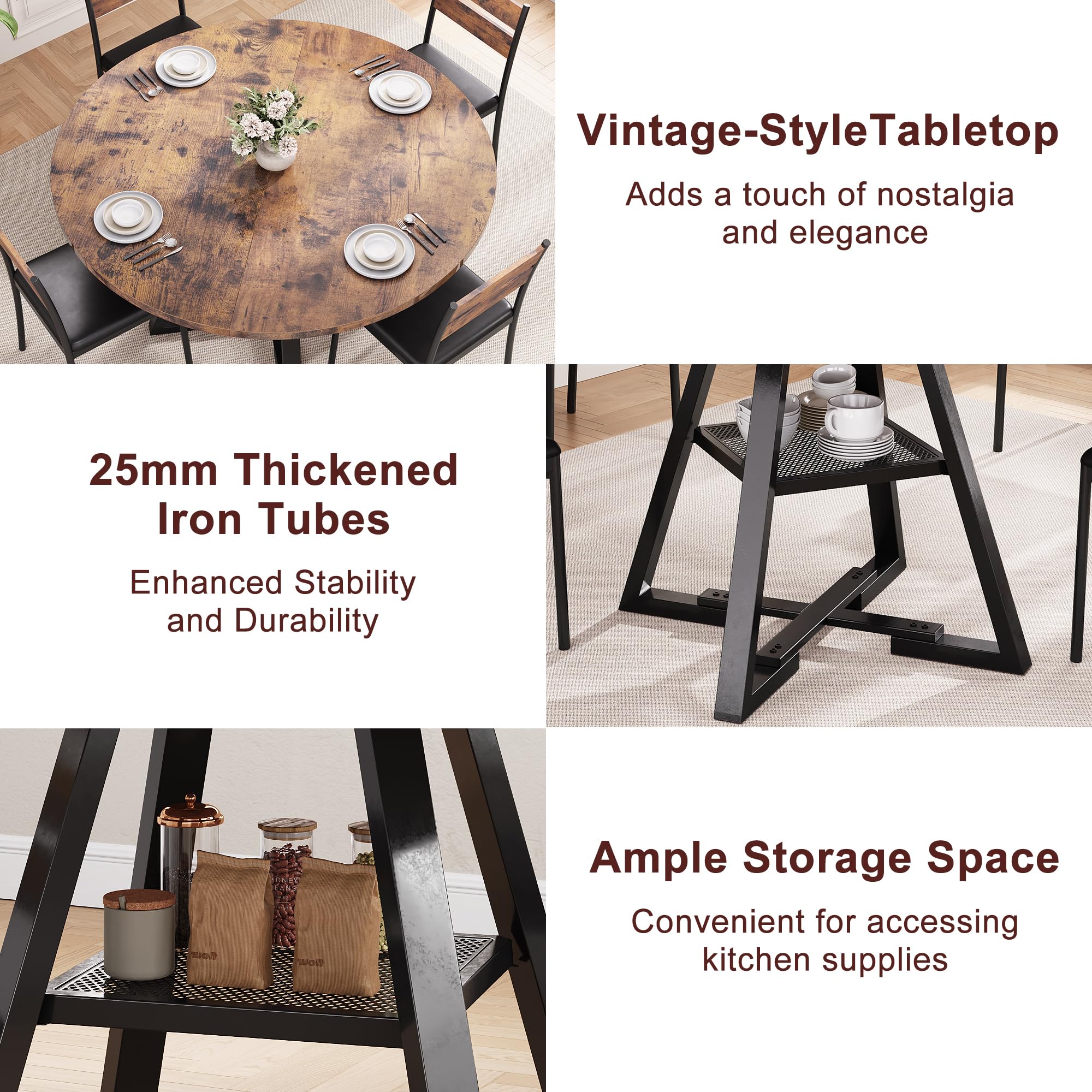 47" Round Pedestal Dining Table, Space-Saving Vintage Circle Table for Kitchen or Dining Room, Seats 4