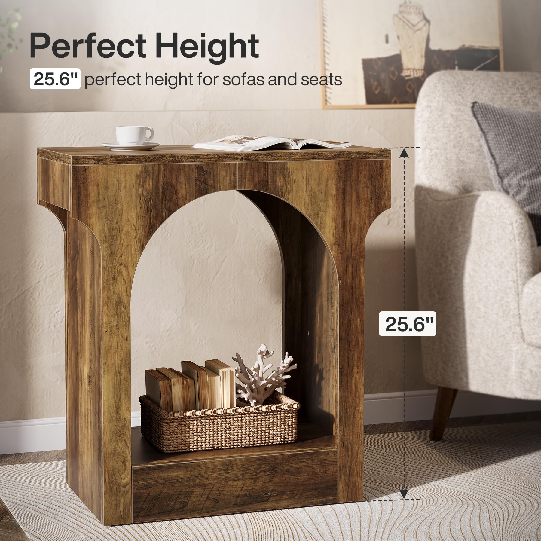 Rustic Brown Wood End Table Set of 2, Narrow Side Tables with Storage Space for Bedroom or Living Room