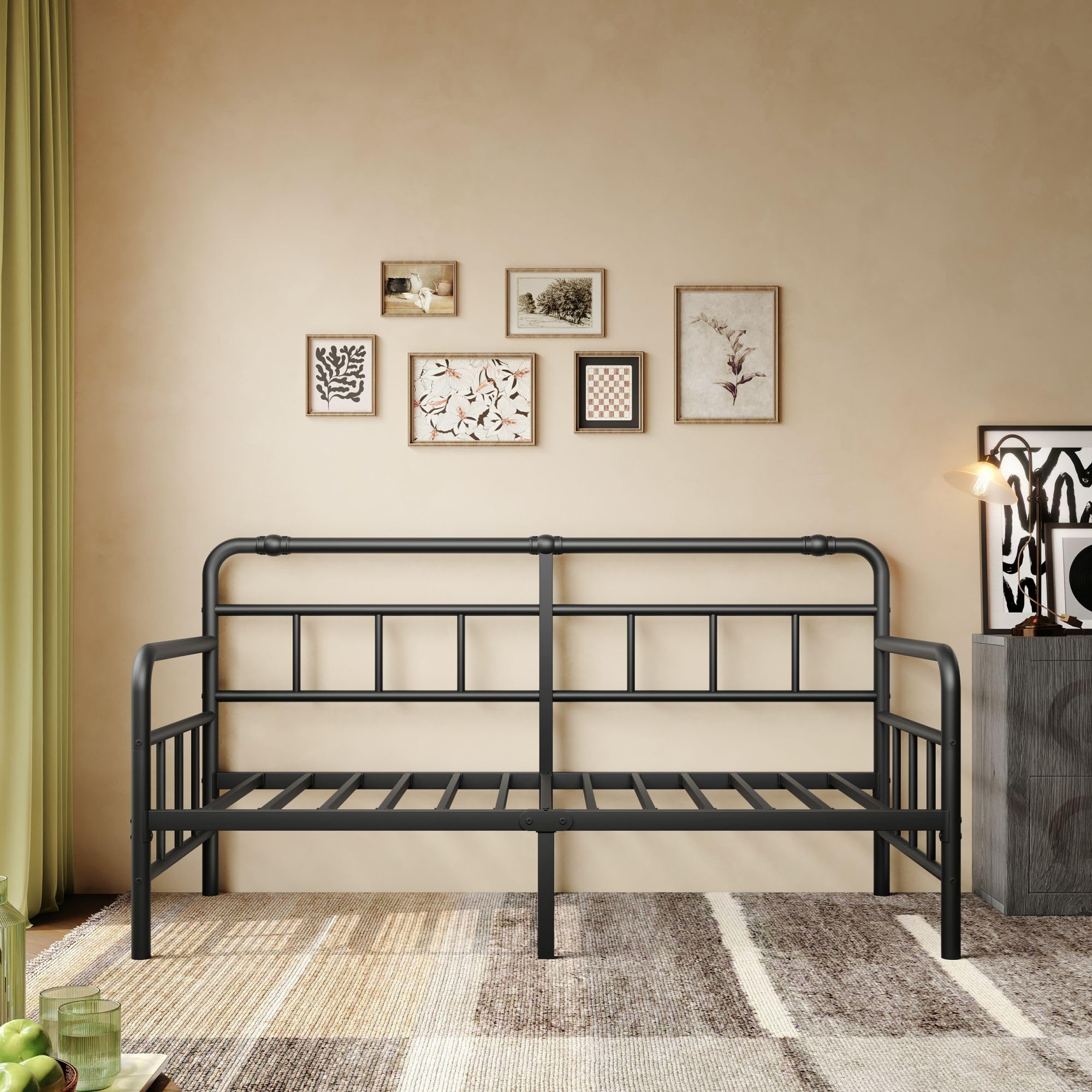 Classic Twin Daybed Frame – Black Metal Frame with Steel Slats, Durable Sofa Bed for Living Room or Bedroom