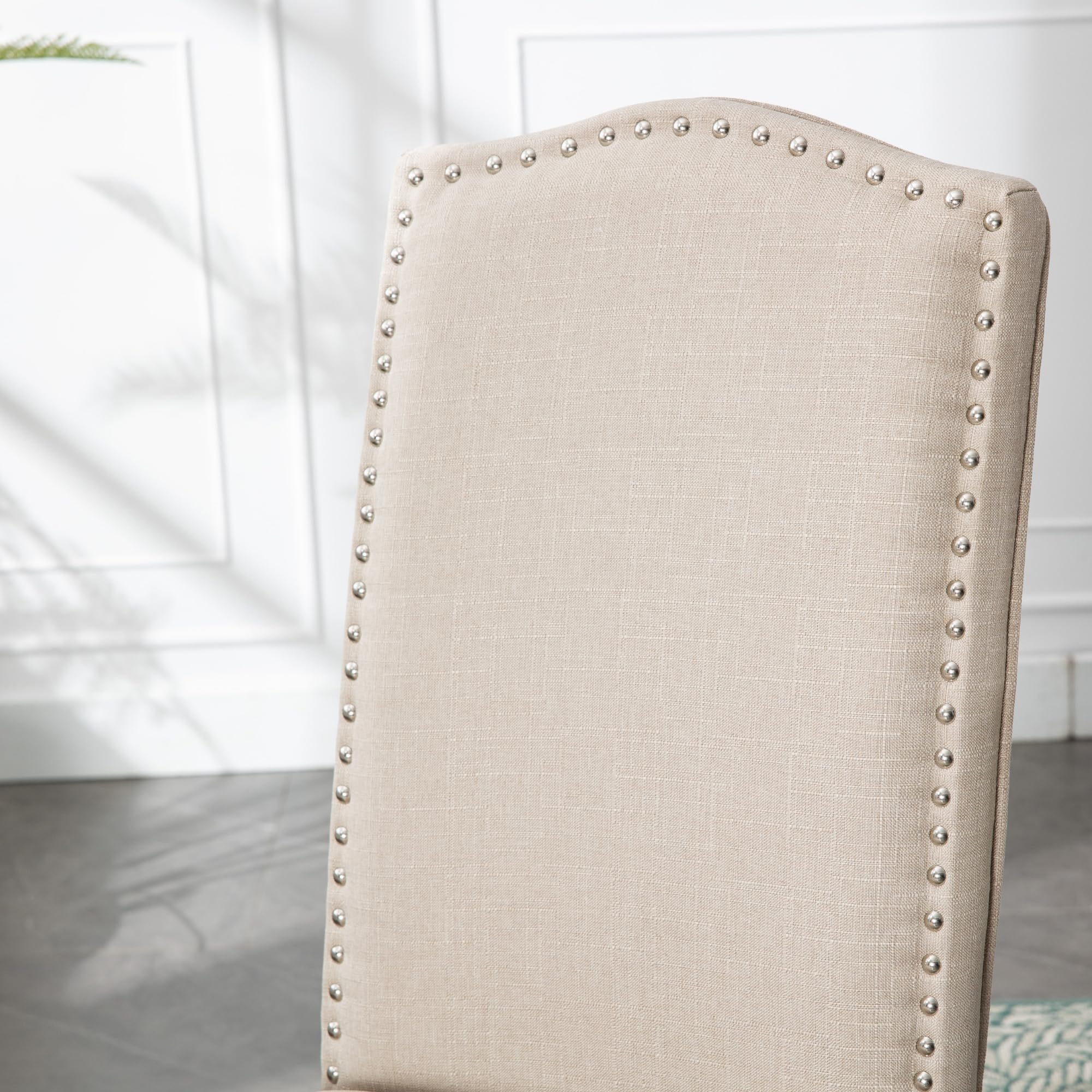 Silver Nailhead Trim Parsons Chair, Upholstered Dining Chair with Solid Wood Legs for Kitchen or Dining