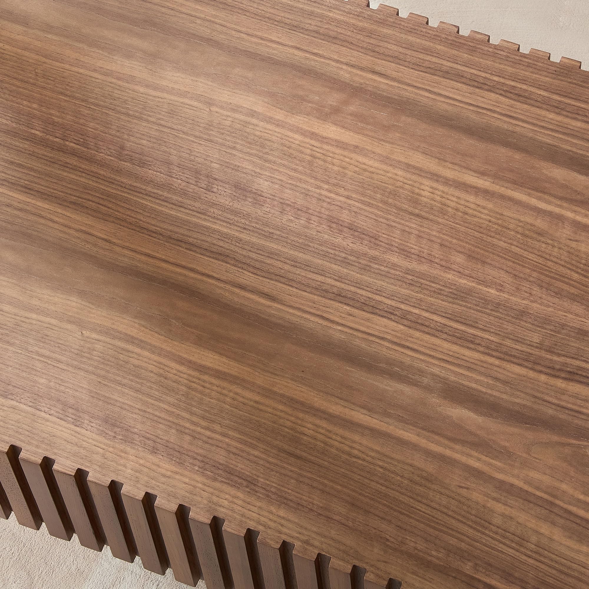FURNIXI Oval Coffee Table for Living Room, 43.7" Fluted Pedestal Centre Table, Handcrafted Modern Tea Table in Walnut Finish