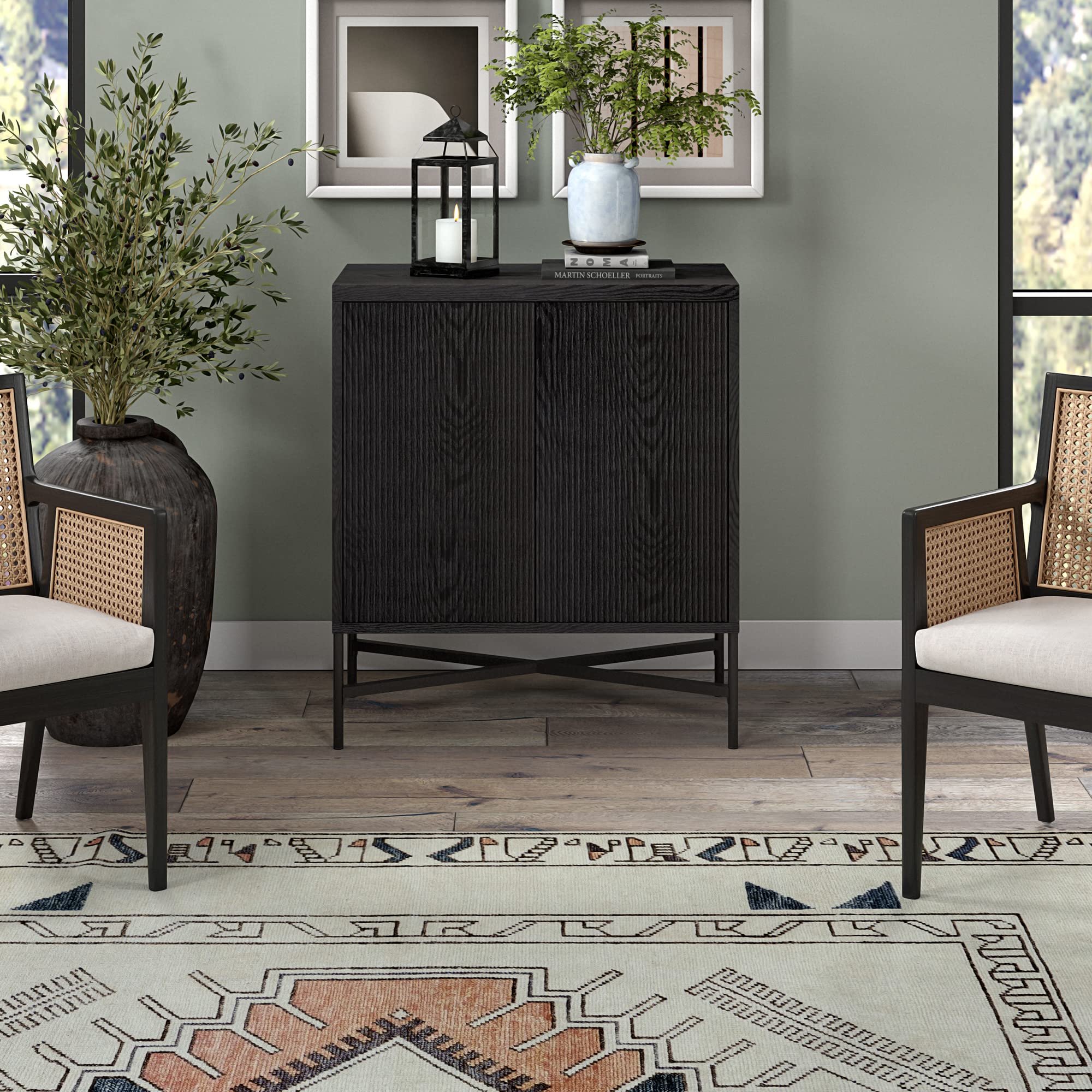 Brighton Accent Cabinet, 28" Wide Wooden Storage Cabinet with Doors and Drawers for Living Room, Kitchen, Black