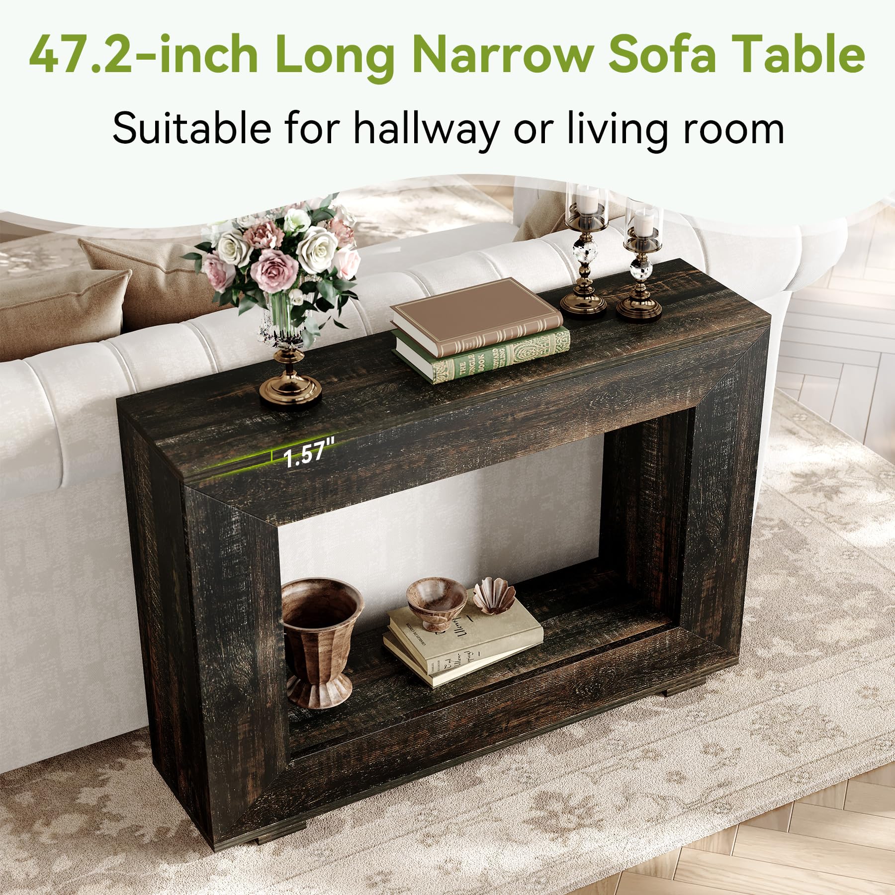 47" Console Table – Modern Black Entryway Table with Storage for Hallway, Behind Sofa or Living Room Décor