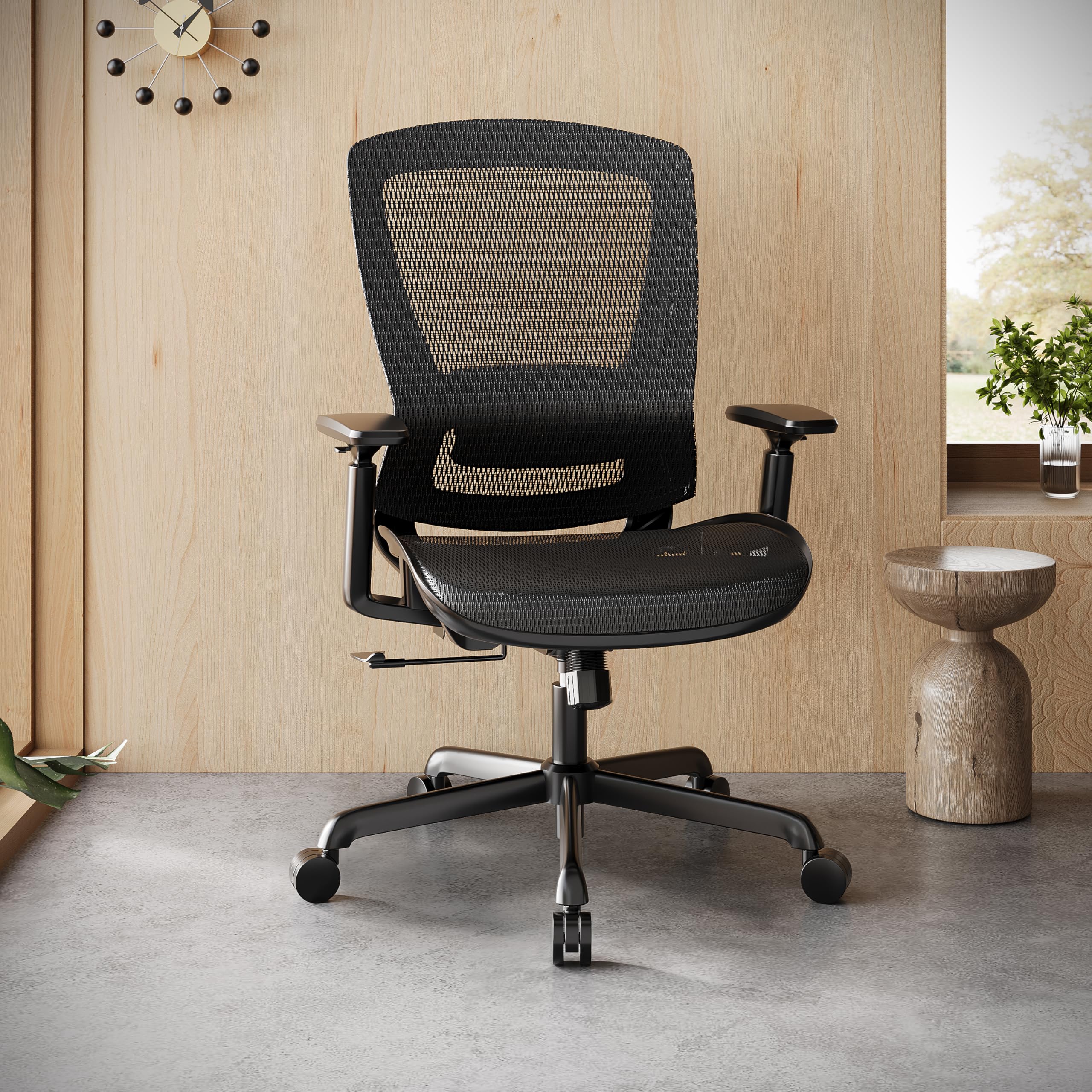 Ergonomic Mesh Office Chair with Lumbar & Armrests, Tilt Function, Wide Seat Swivel Task Chair, Black