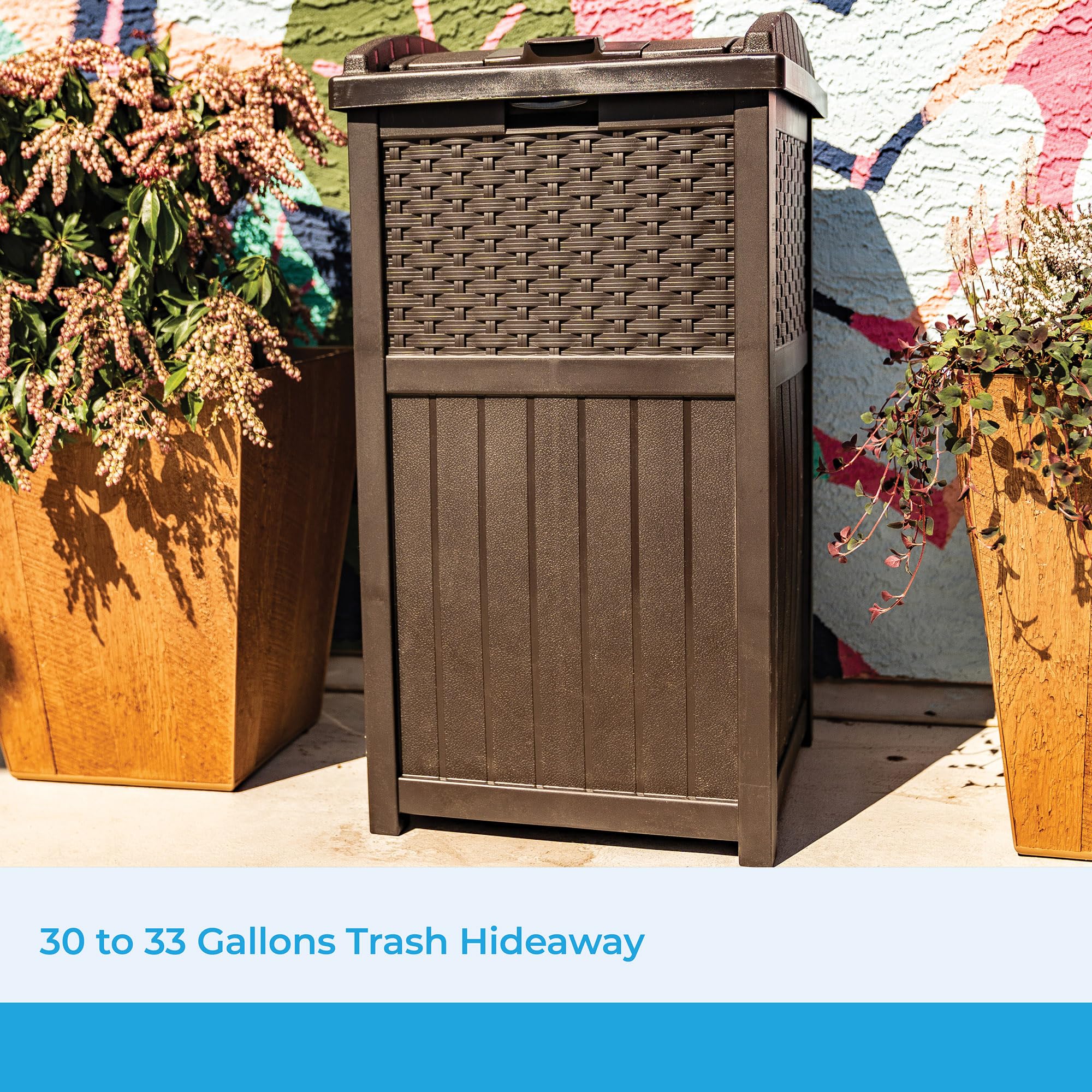 33 Gallon Outdoor Trash Can with Lid – Commercial Hideaway Bin for Garage, Garden, or Patio, Fits 30-33 Gal Bags