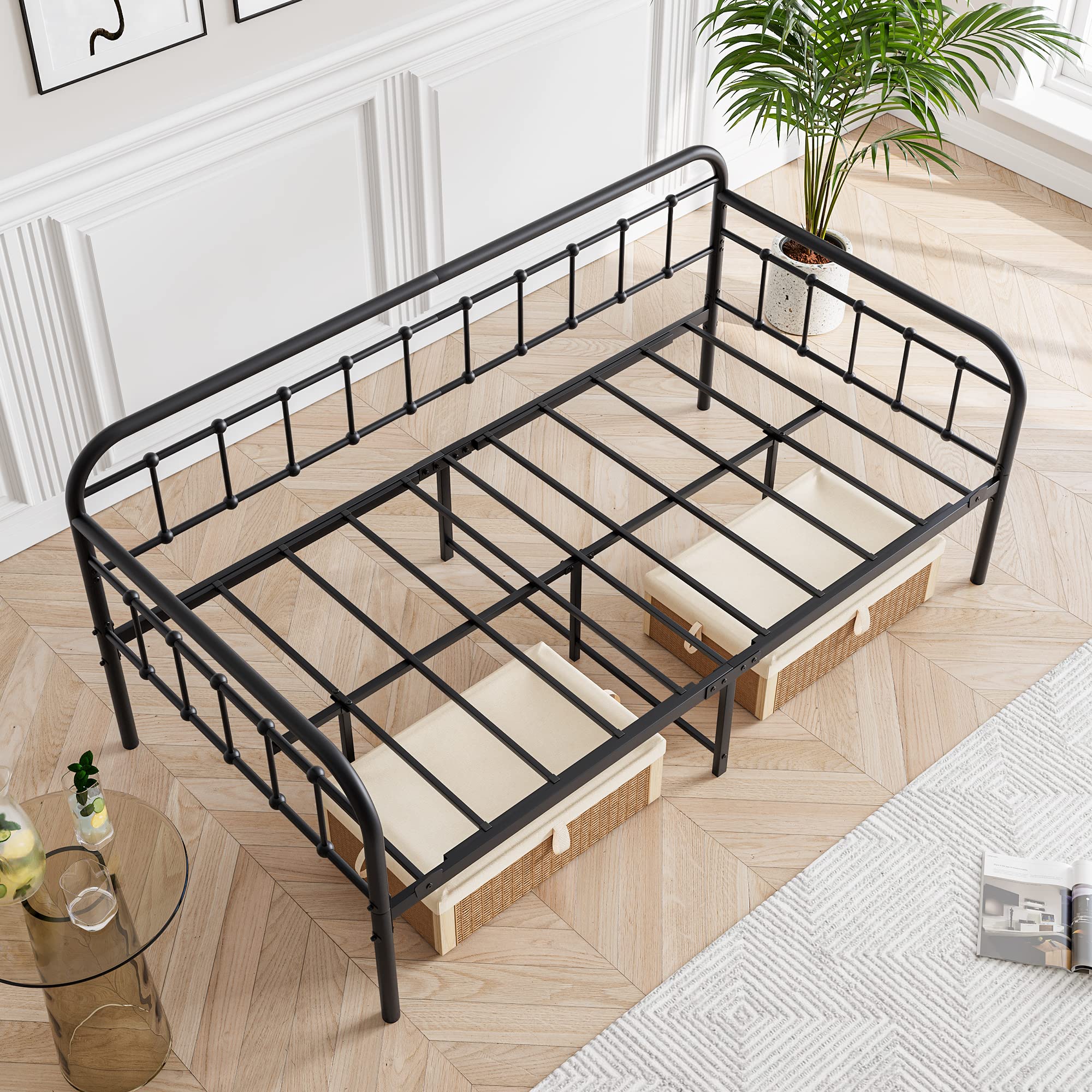 Twin Metal Daybed Frame – Heavy Duty Platform Sofa Bed Foundation with Steel Slats, Black