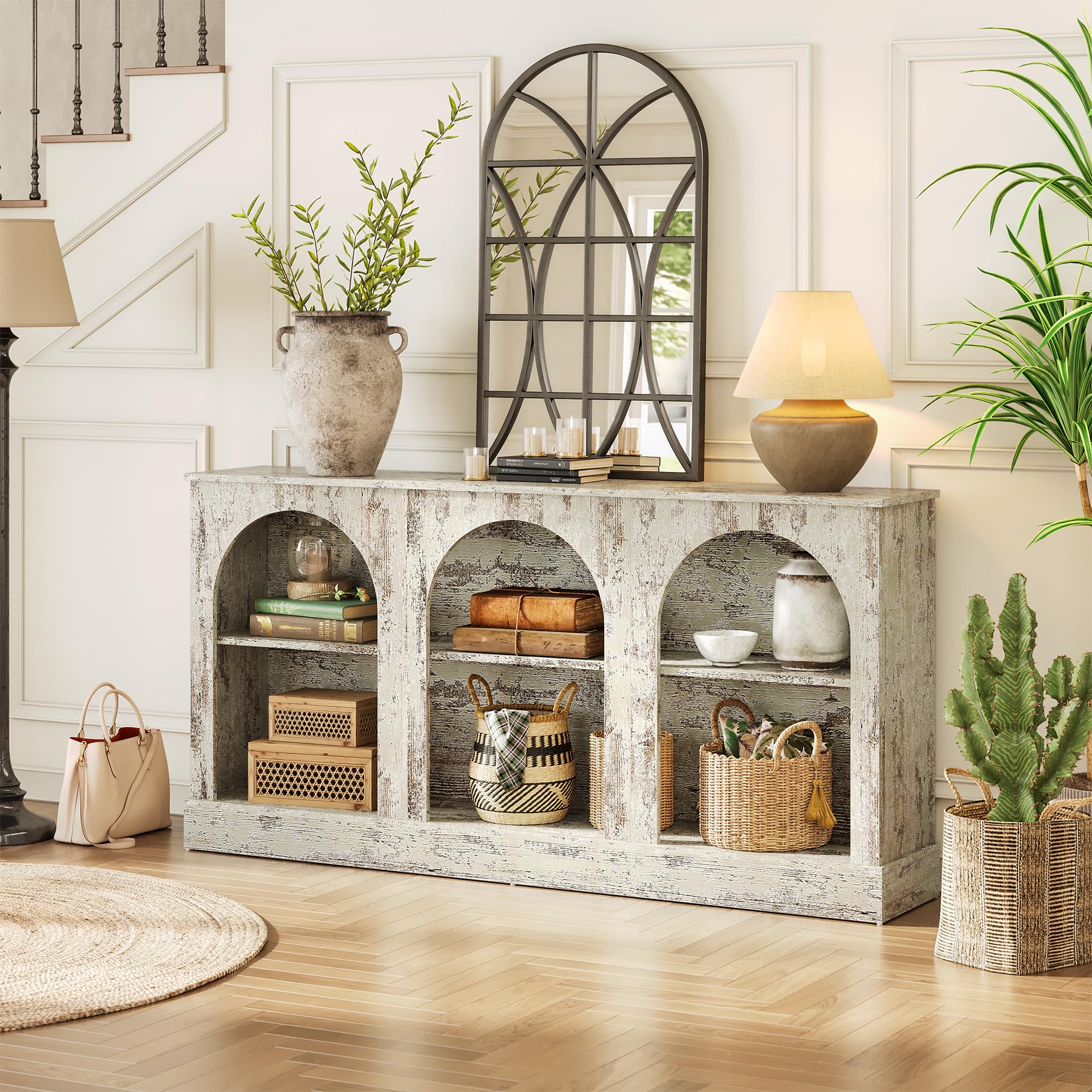 63" White Console Table – Retro 3-Tier Wooden Foyer Table for Entrance, Hallway, or Behind Couch in Living Room