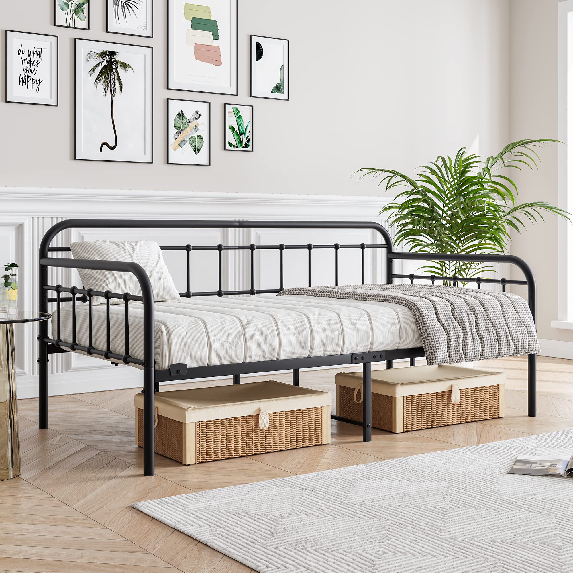 Twin Metal Daybed Frame – Heavy Duty Platform Sofa Bed Foundation with Steel Slats, Black