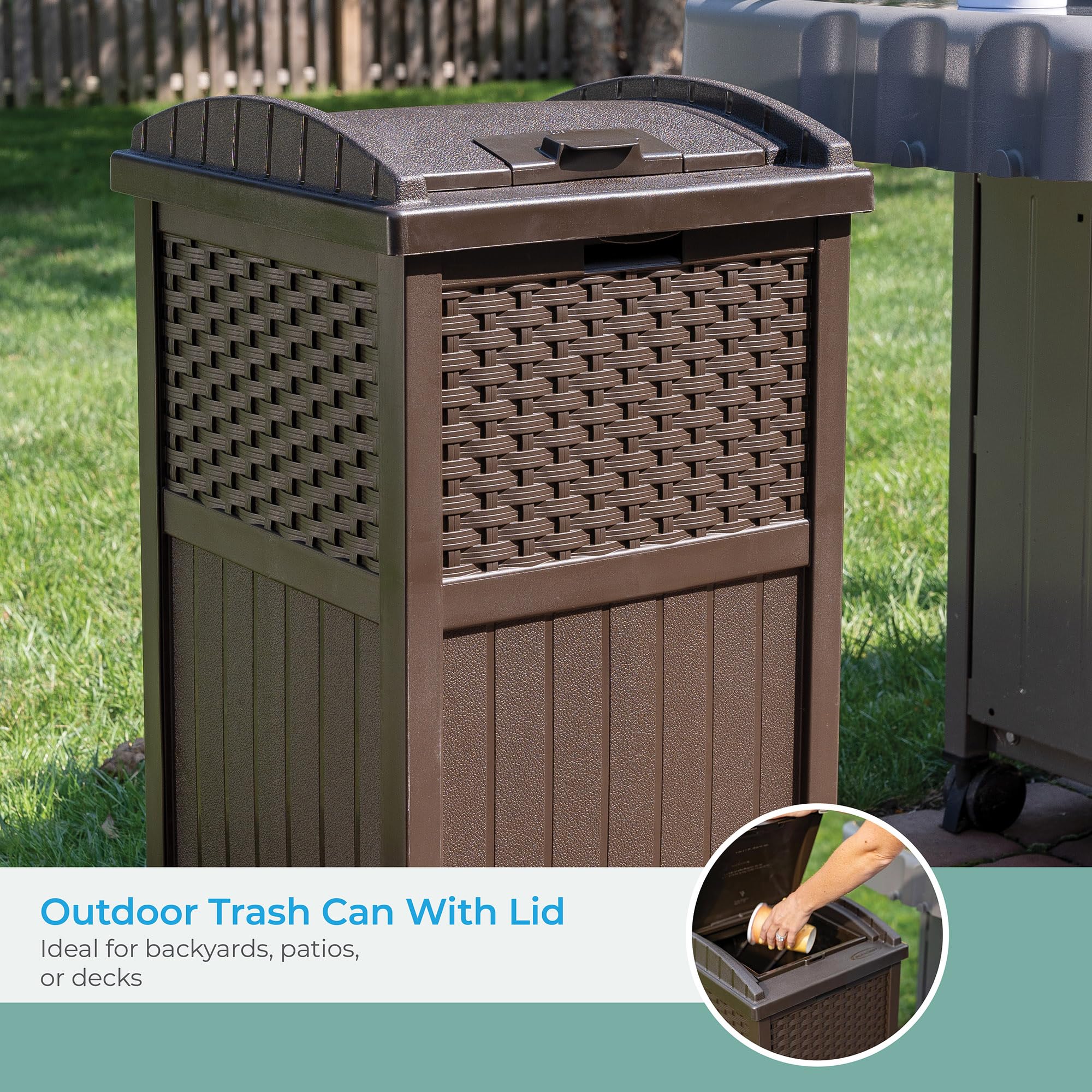 33 Gallon Outdoor Trash Can with Lid – Commercial Hideaway Bin for Garage, Garden, or Patio, Fits 30-33 Gal Bags