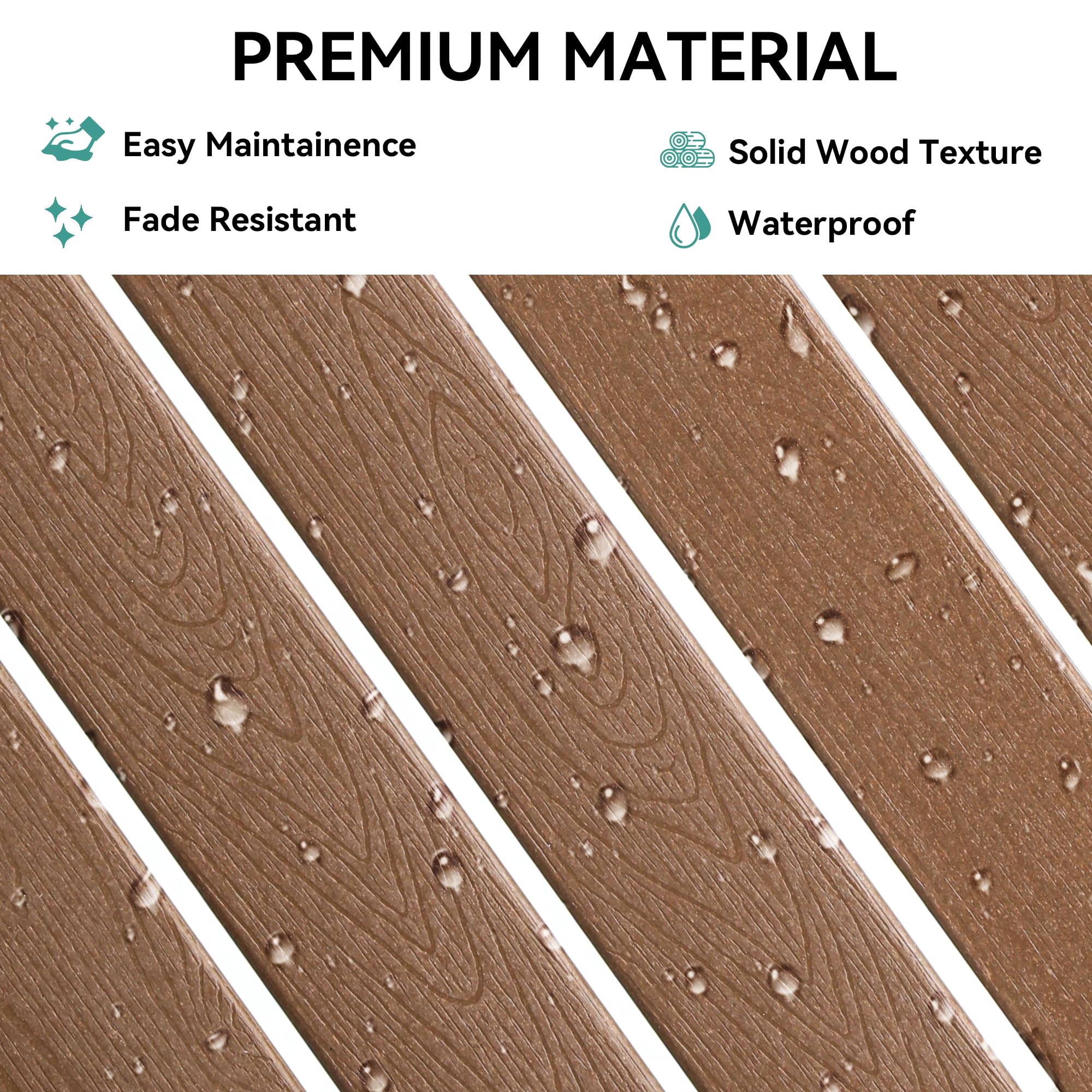 Brown HDPE Garden Bench, All-Weather Outdoor Seating, 2-3 Person Patio Bench Fade and Rot Resistant