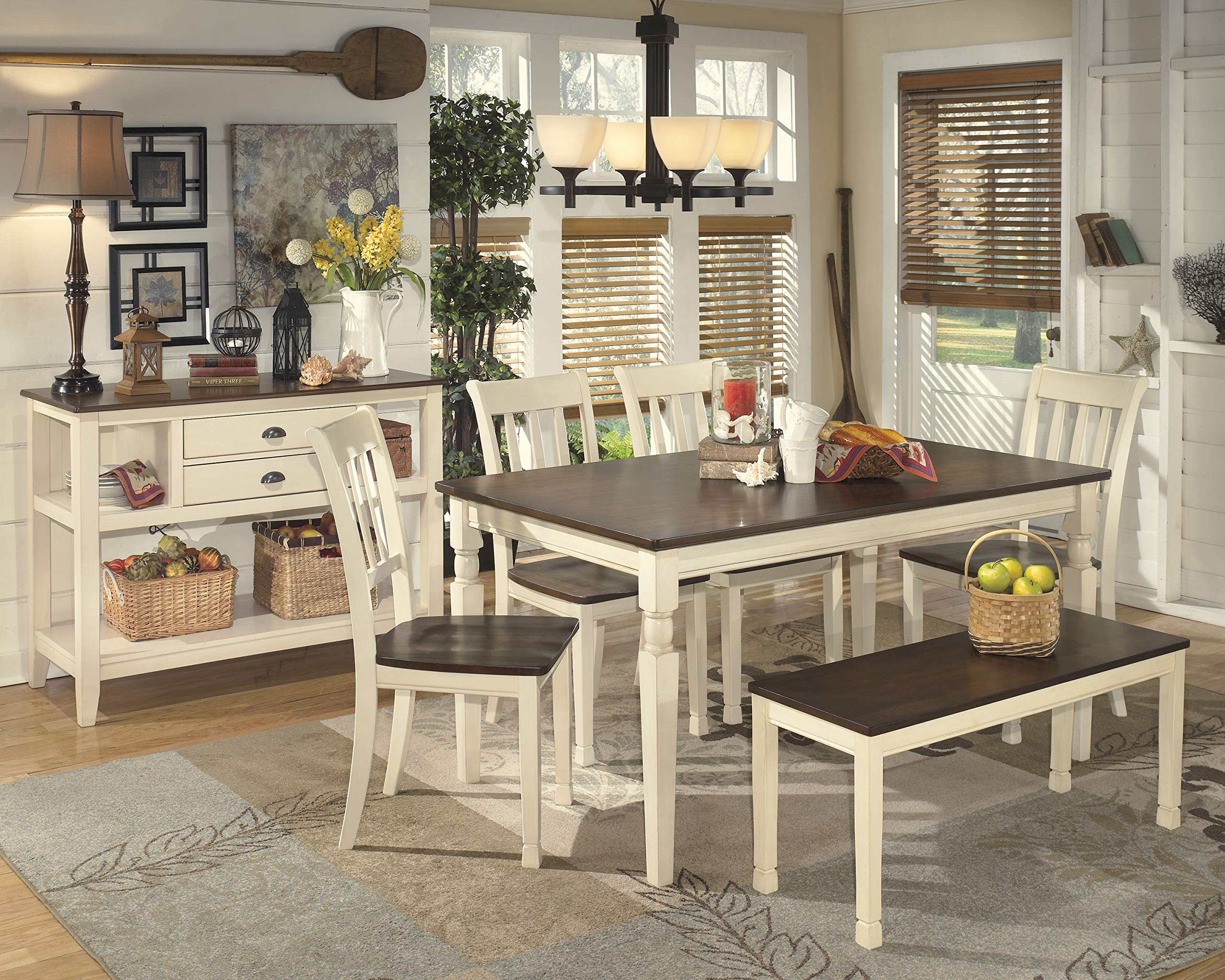 WhiteOwing Dining Chair, Two-Tone Cottage White and Brown Wood Design, Classic Dining Room Seating