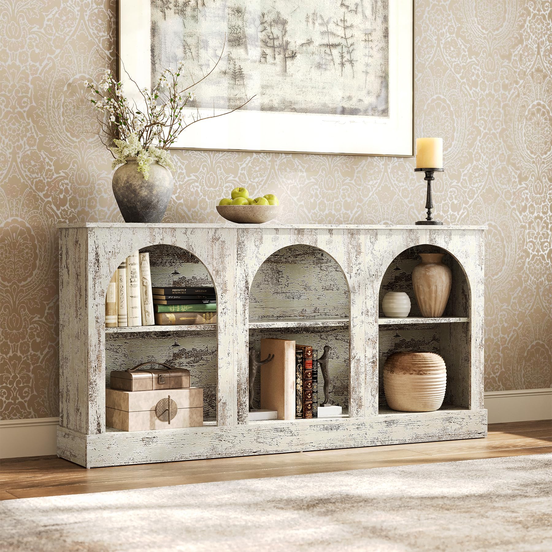 63" White Console Table – Retro 3-Tier Wooden Foyer Table for Entrance, Hallway, or Behind Couch in Living Room