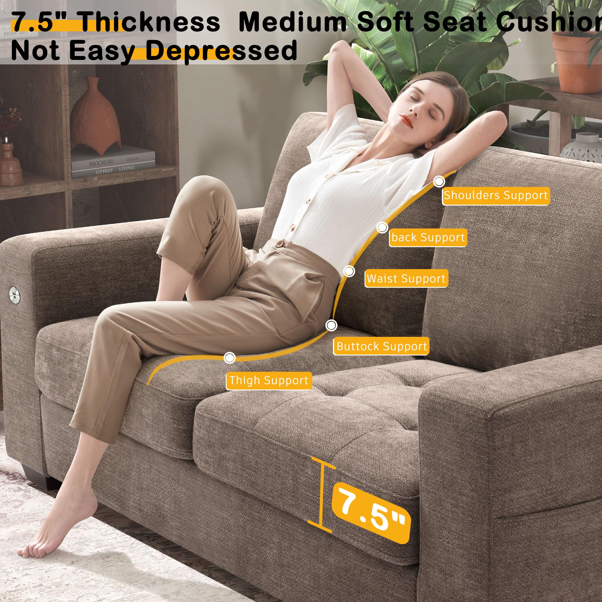 70" Loveseat Sofa – Modern Chenille Couch with USB/Type-C Ports, Removable Cover & Wide Armrest, For Small Living Spaces